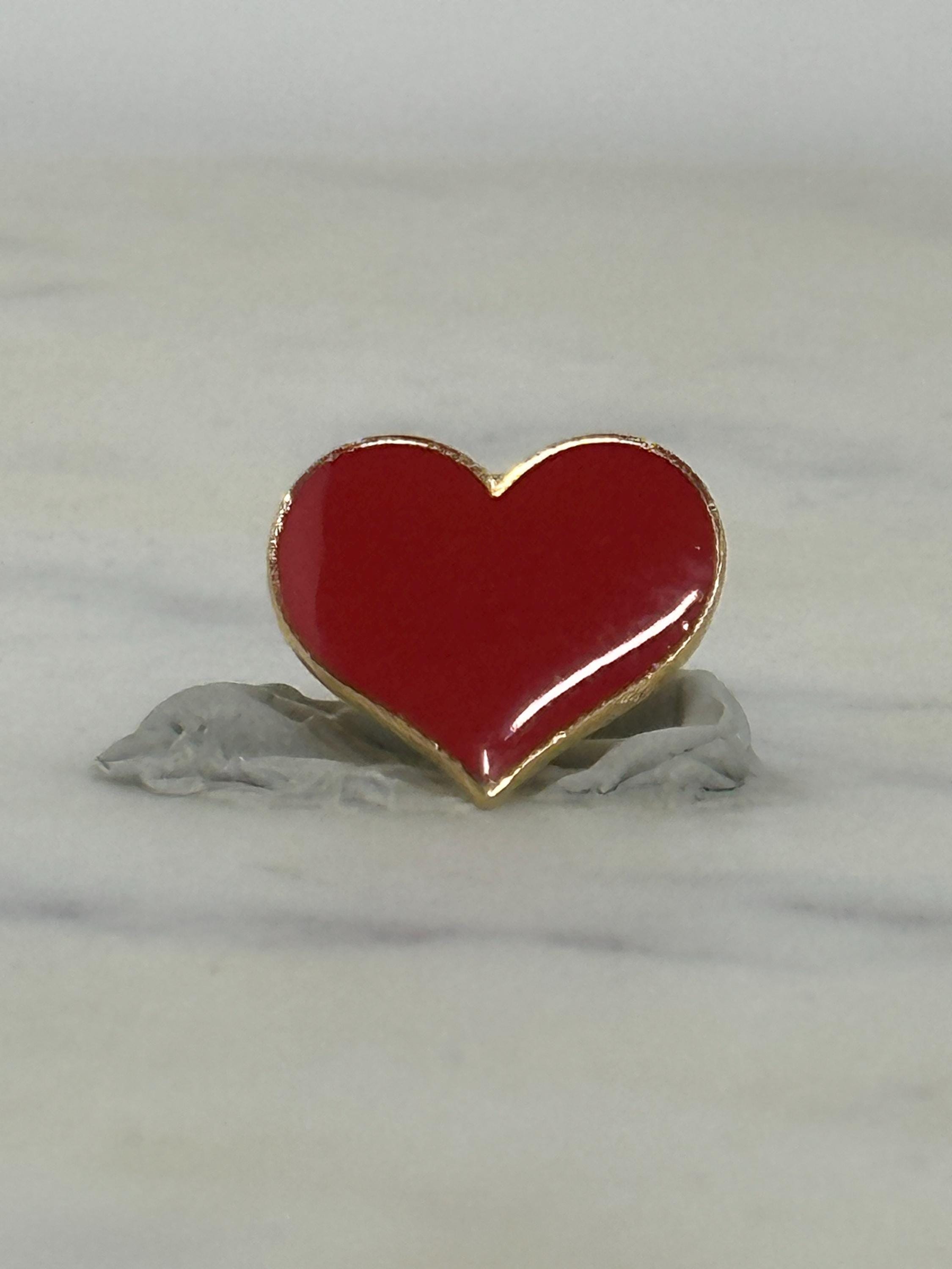 Red Heart Enamel Pin: Gold Trim Finish - Retro Love Accessory