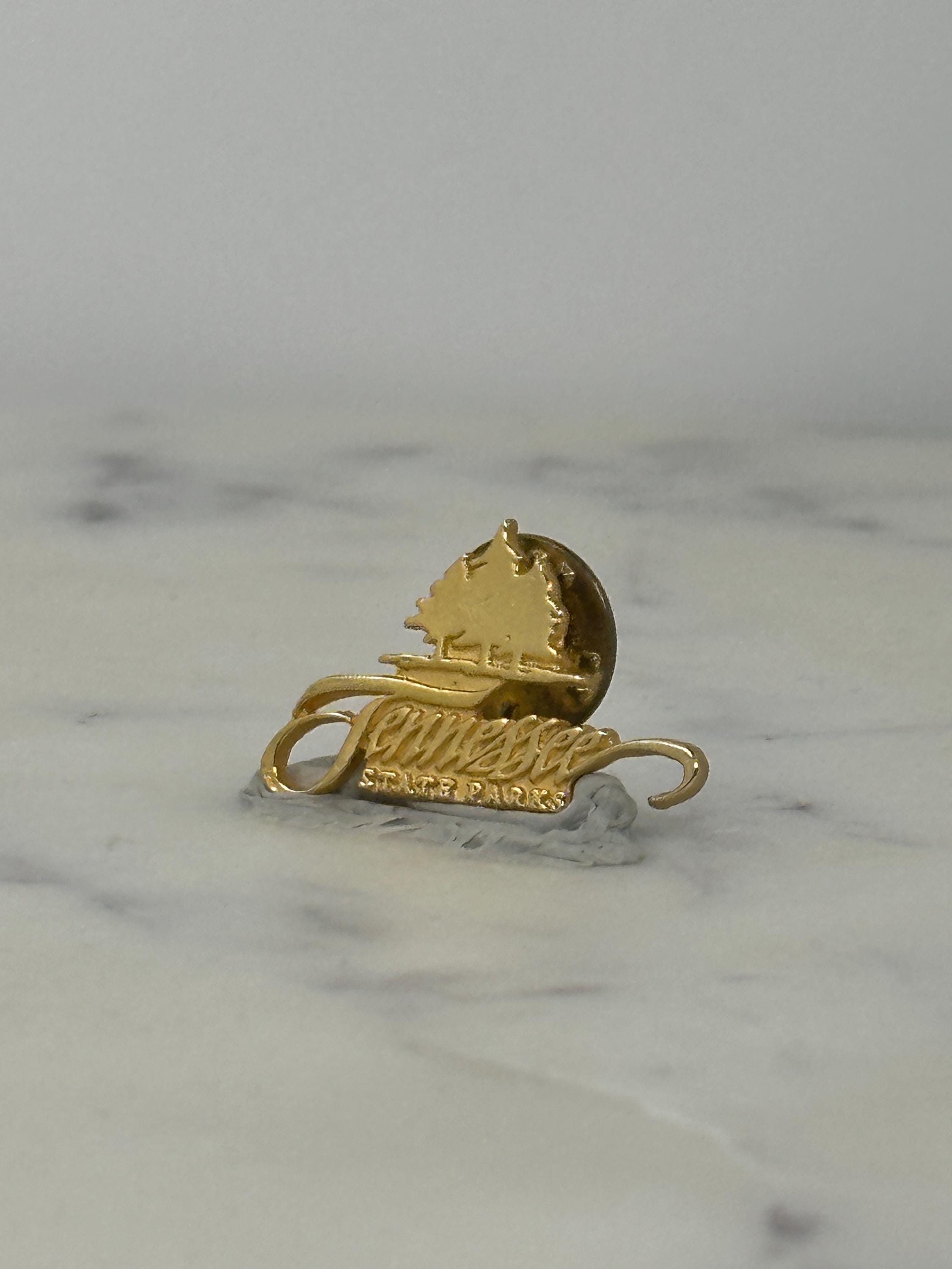 Tennessee State Parks Pin: Gold-Tone Script Logo - Vintage Travel Accessory