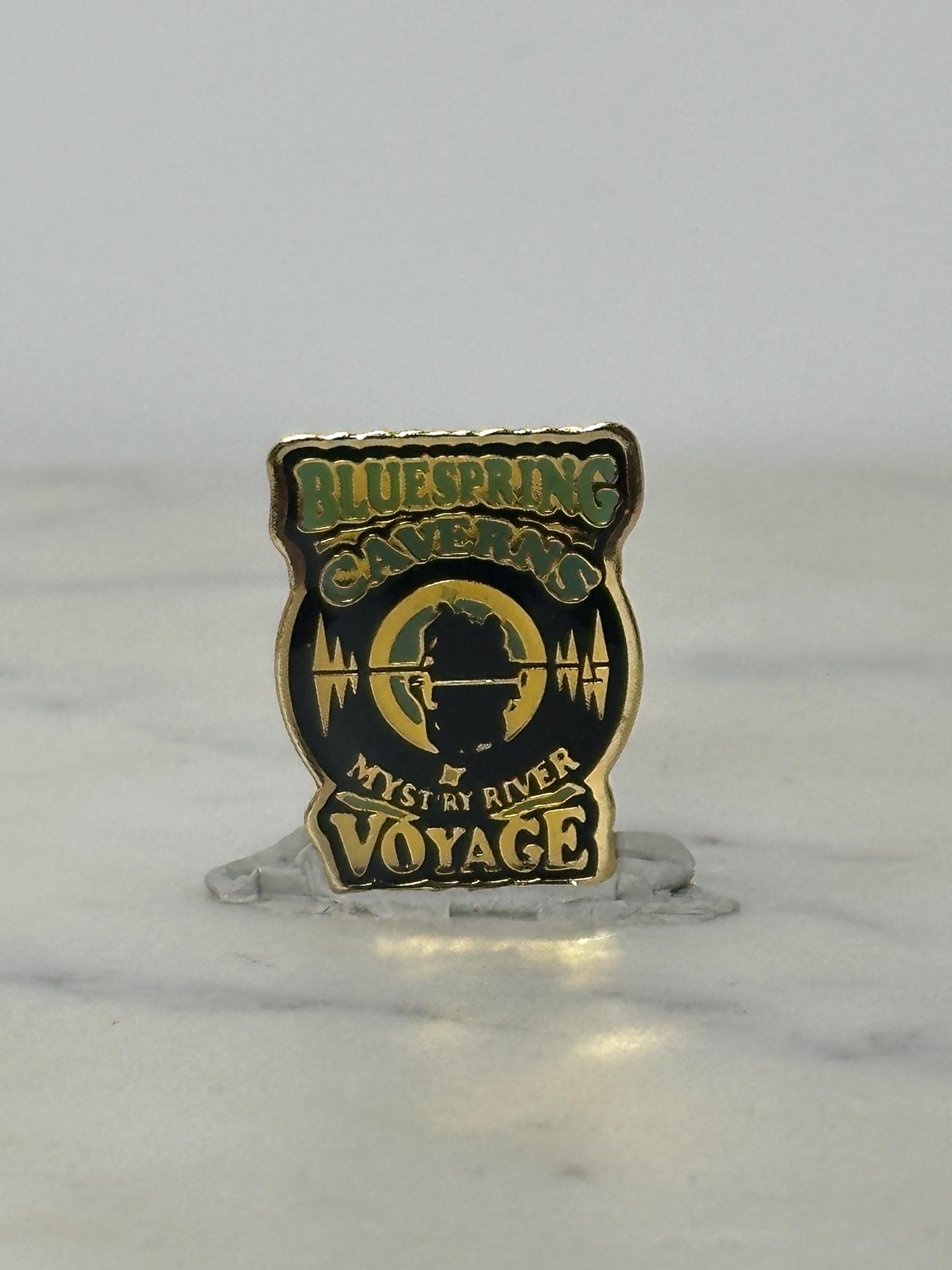 Bluespring Caverns Enamel Pin: Black & Gold - Vintage Travel Accessory