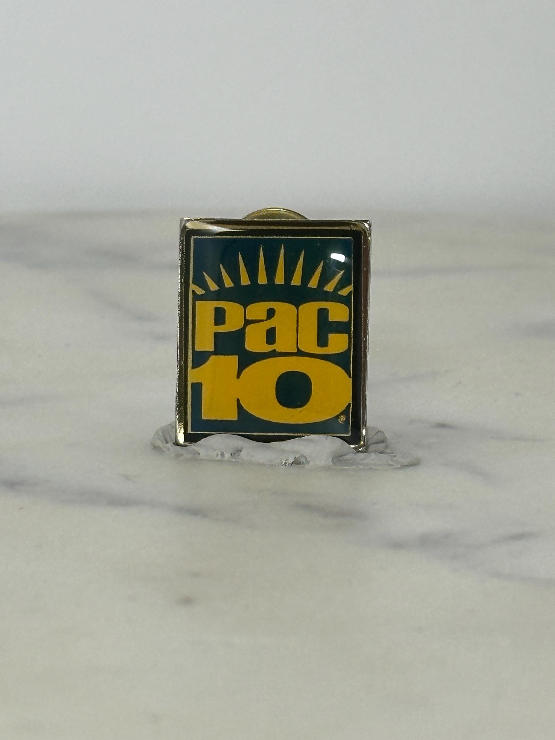 Pac-10 Logo Enamel Pin: Gold & Green - Vintage NCAA Accessory