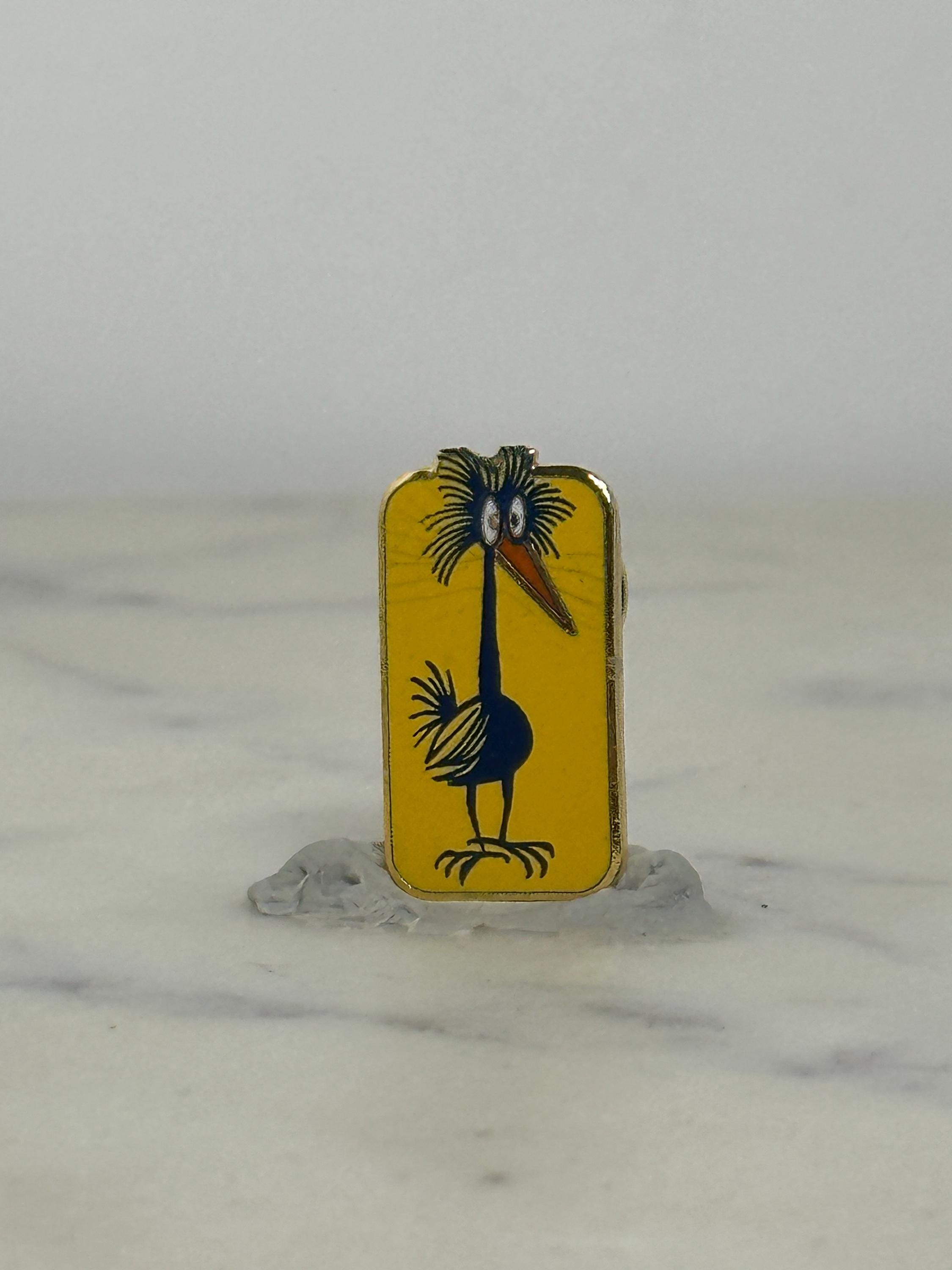 Funny Bird Enamel Pin: Yellow & Blue Cartoon - Mid-Century Novelty Accessory