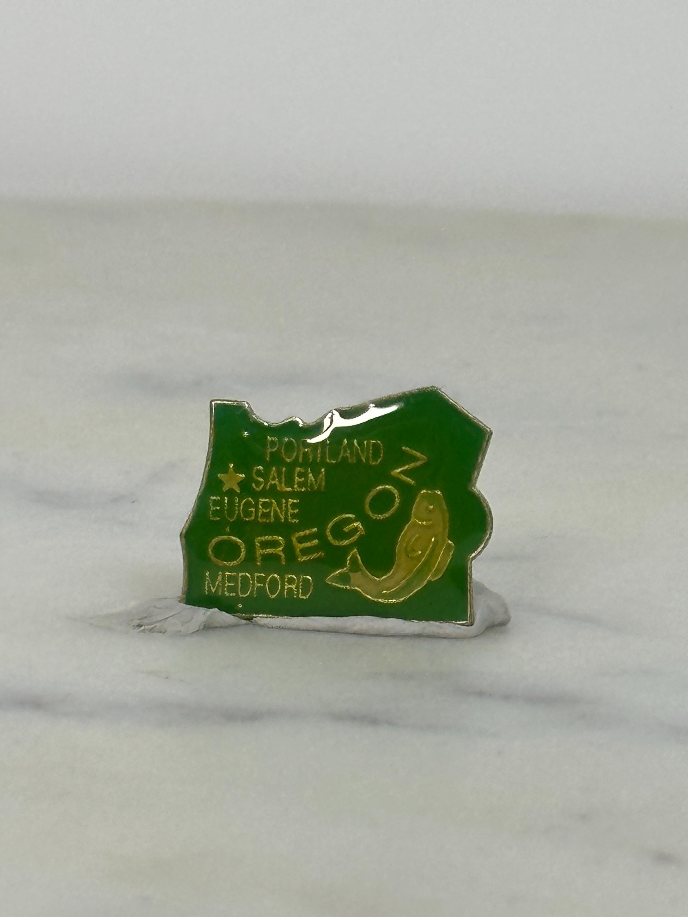 Oregon State Enamel Pin: Green Gold Finish - Vintage Travel Accessory