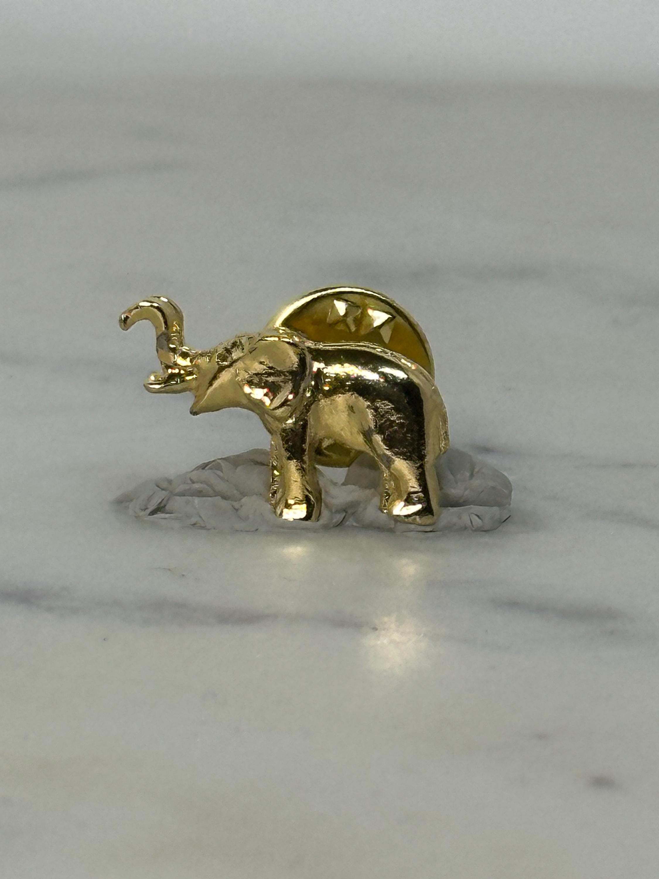 Elephant Lapel Pin: Polished Gold Tone - Classic Vintage Accessory