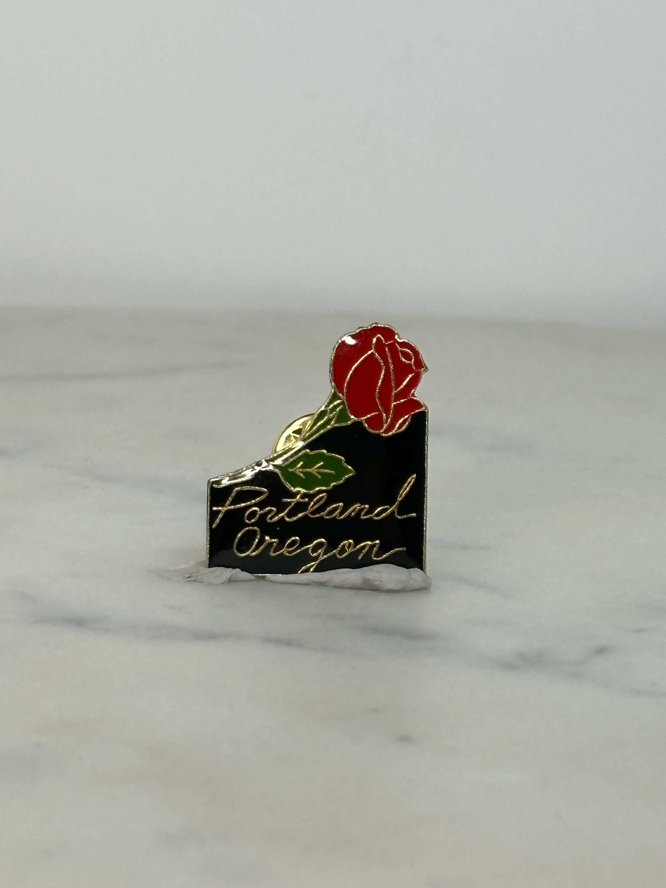 Portland Oregon Souvenir Pin: Red Rose Enamel - Vintage Travel Accessory