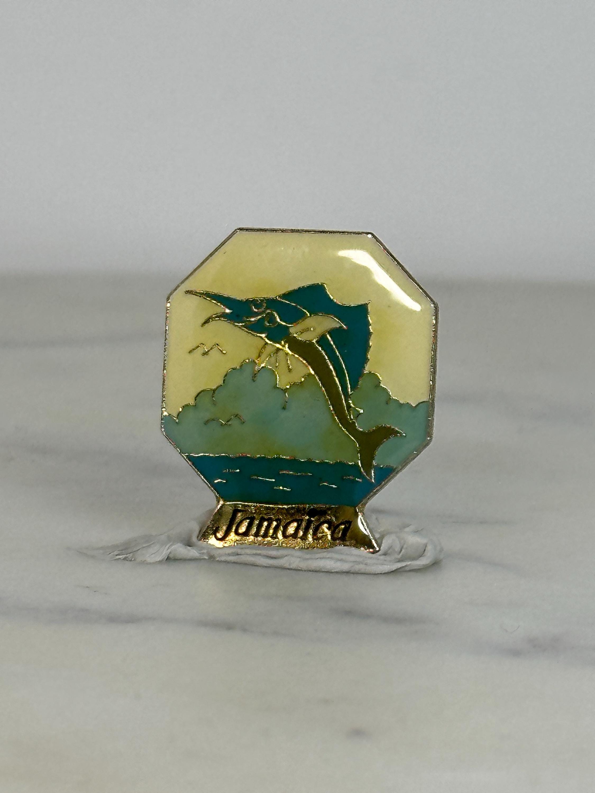 Jamaica Marlin Enamel Pin: Gold Tone Souvenir - Vintage Travel Accessory