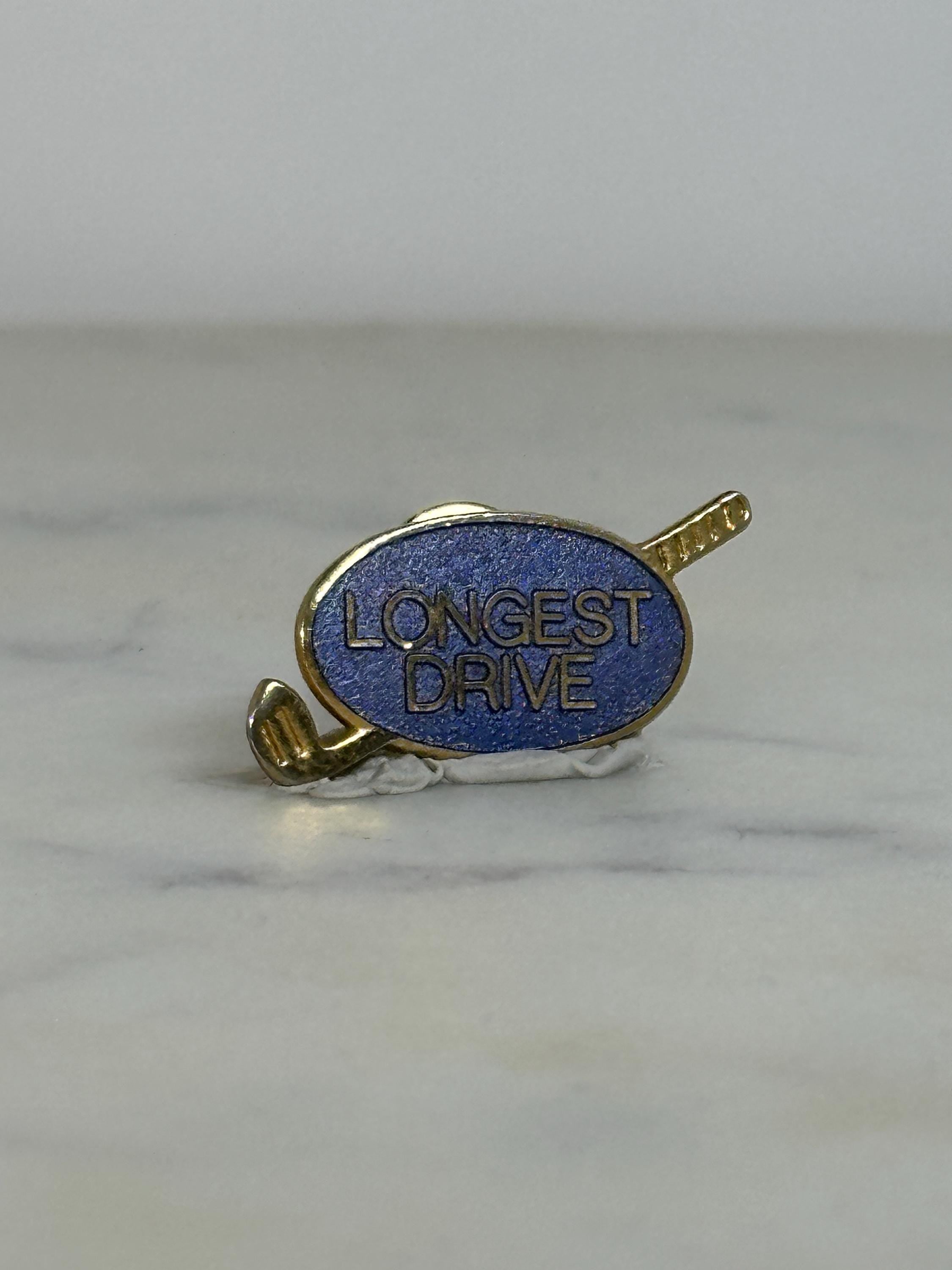 Golf Longest Drive Pin: Blue & Gold Enamel - Vintage Sports Accessory