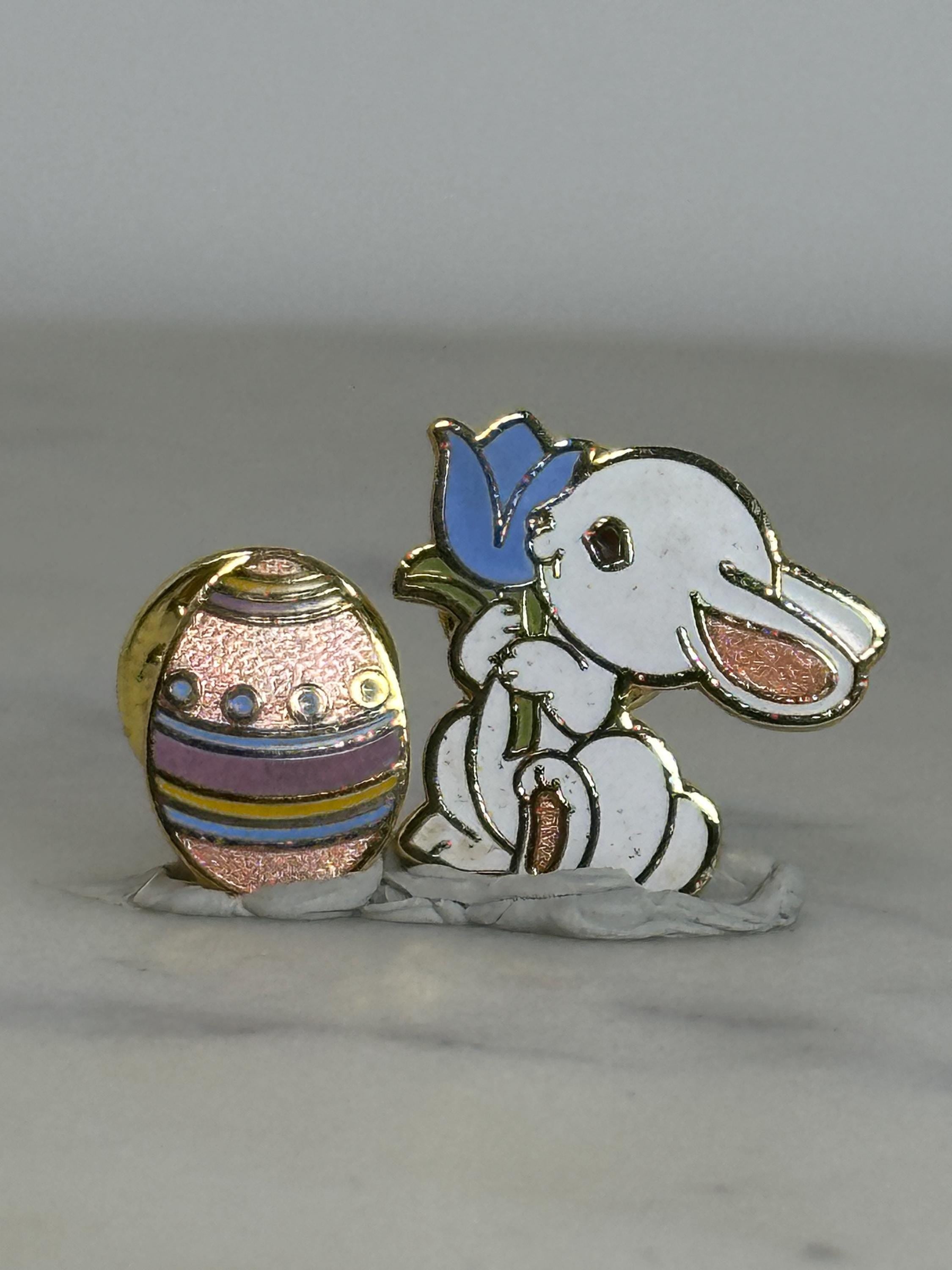 Easter Bunny & Egg Enamel Pin: Pastel Gold-Tone - Spring Holiday Accessory