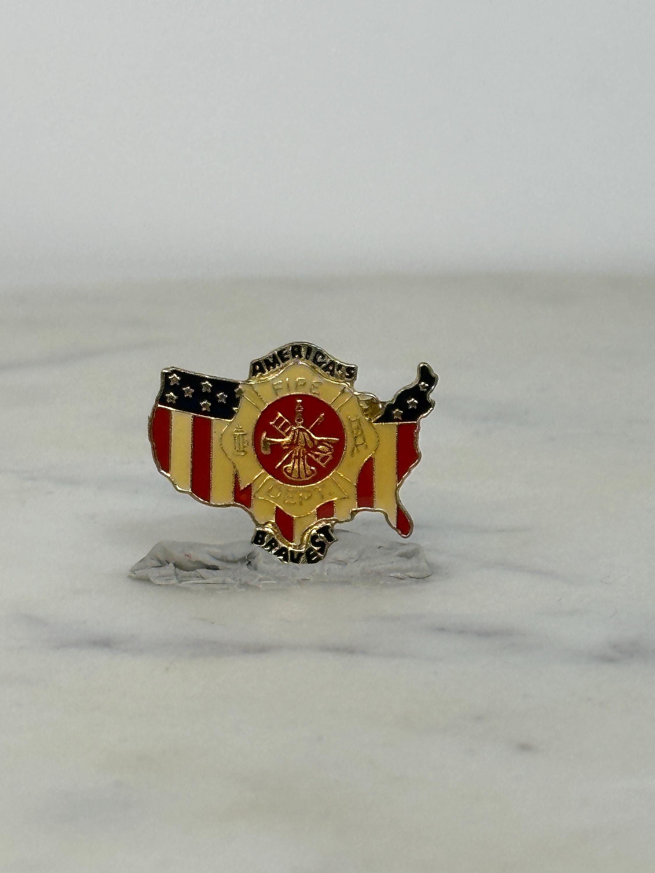American Firefighter Enamel Pin: Patriotic Red Gold - Vintage Hero Accessory
