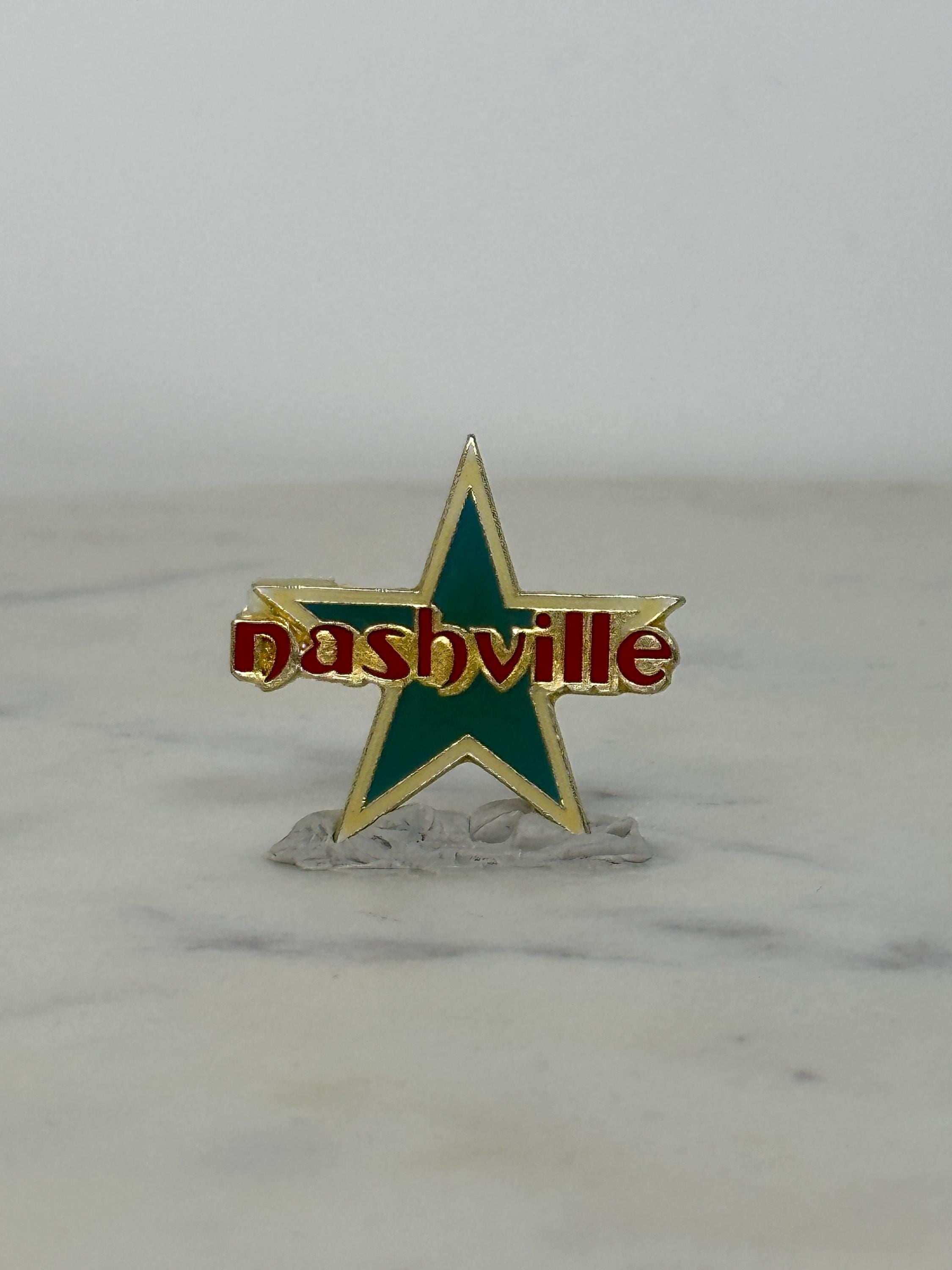 Nashville Souvenir Enamel Pin: Green Star Gold Trim - Retro Travel Accessory