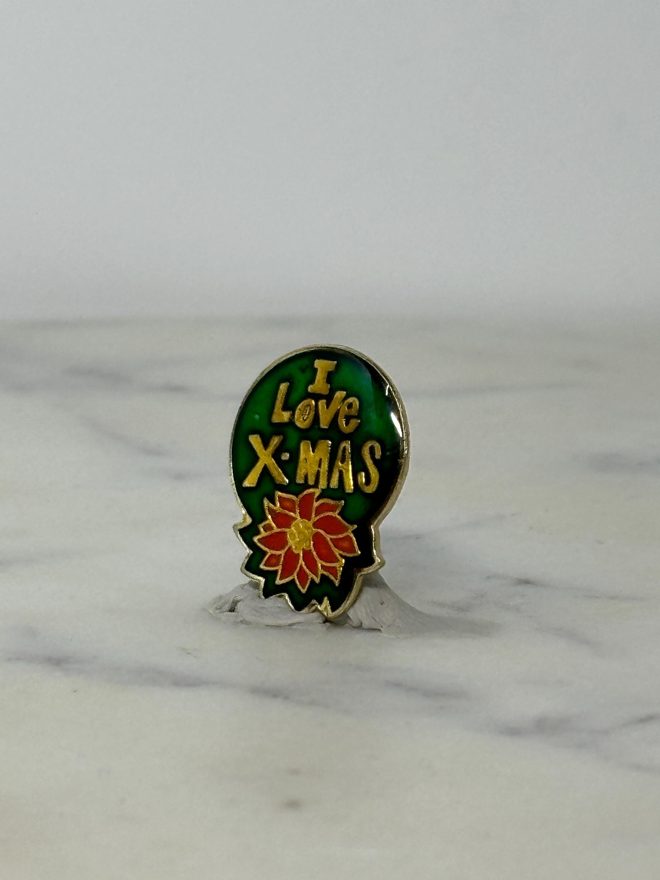 I Love Xmas Enamel Pin: Green Red Gold - Retro Holiday Accessory