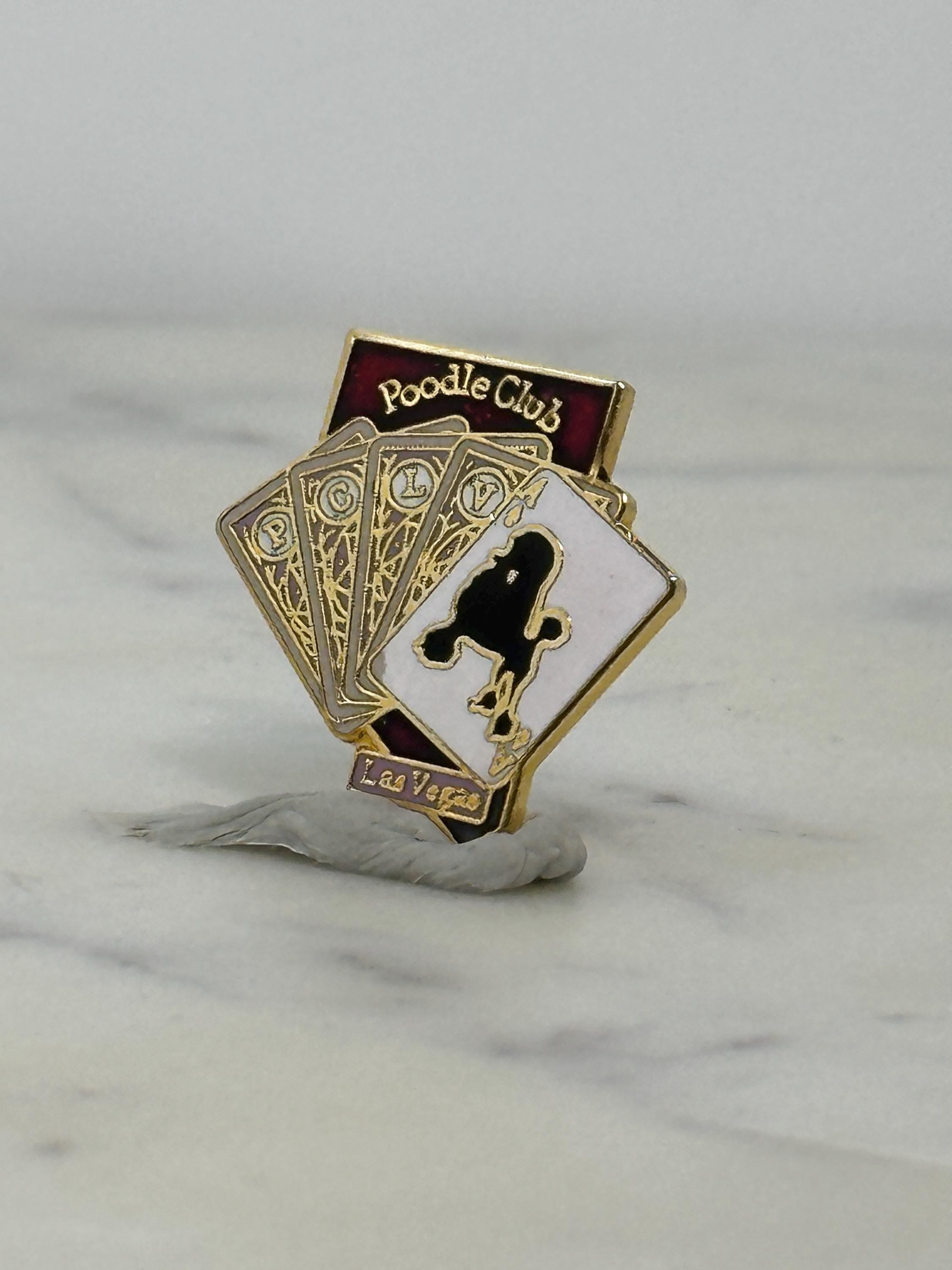 Poodle Club Enamel Pin: Gold & Maroon - Las Vegas Collectible Accessory