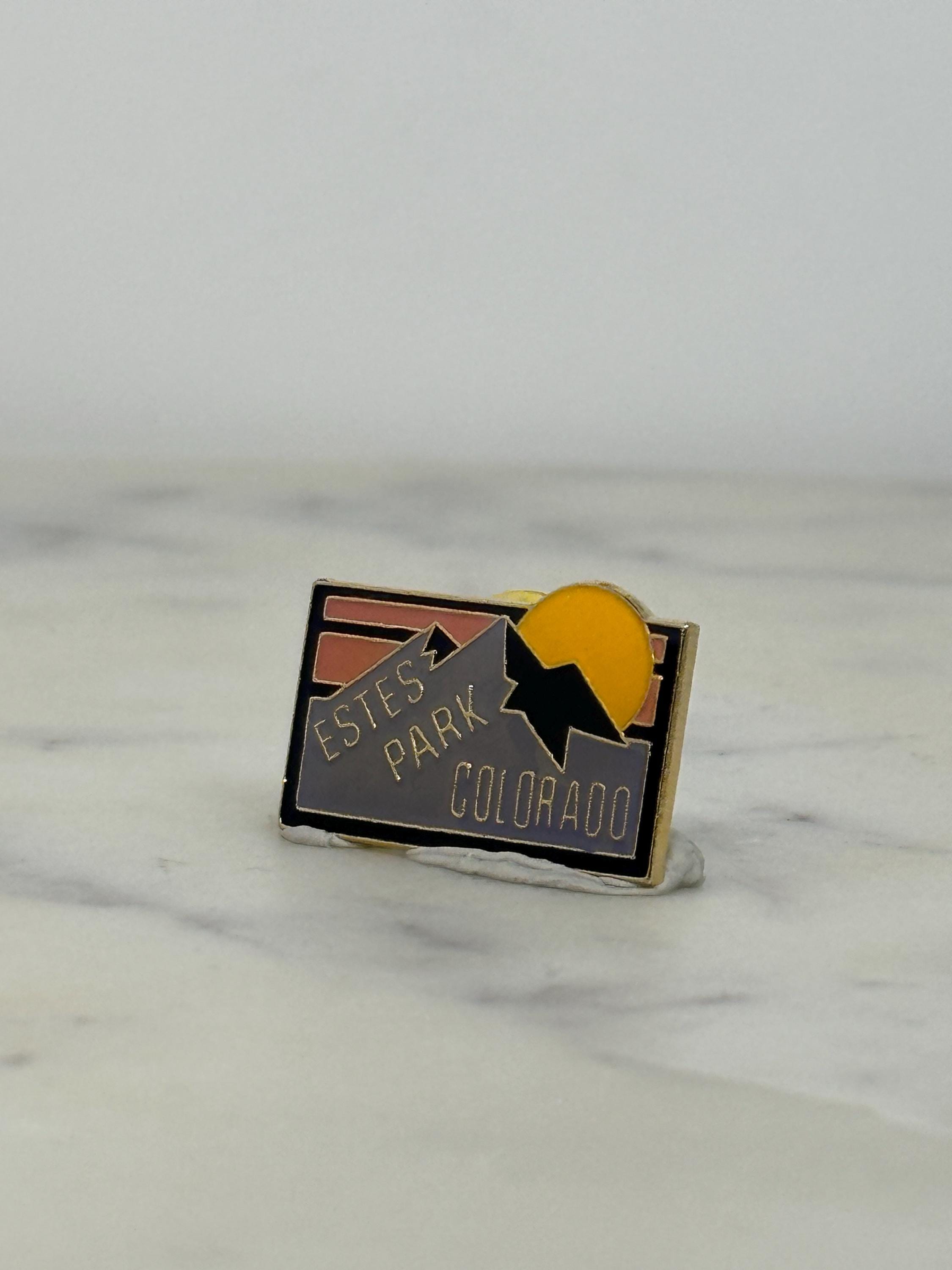 Estes Park Colorado Souvenir Pin: Retro Sunset Enamel - Travel Collectible Accessory