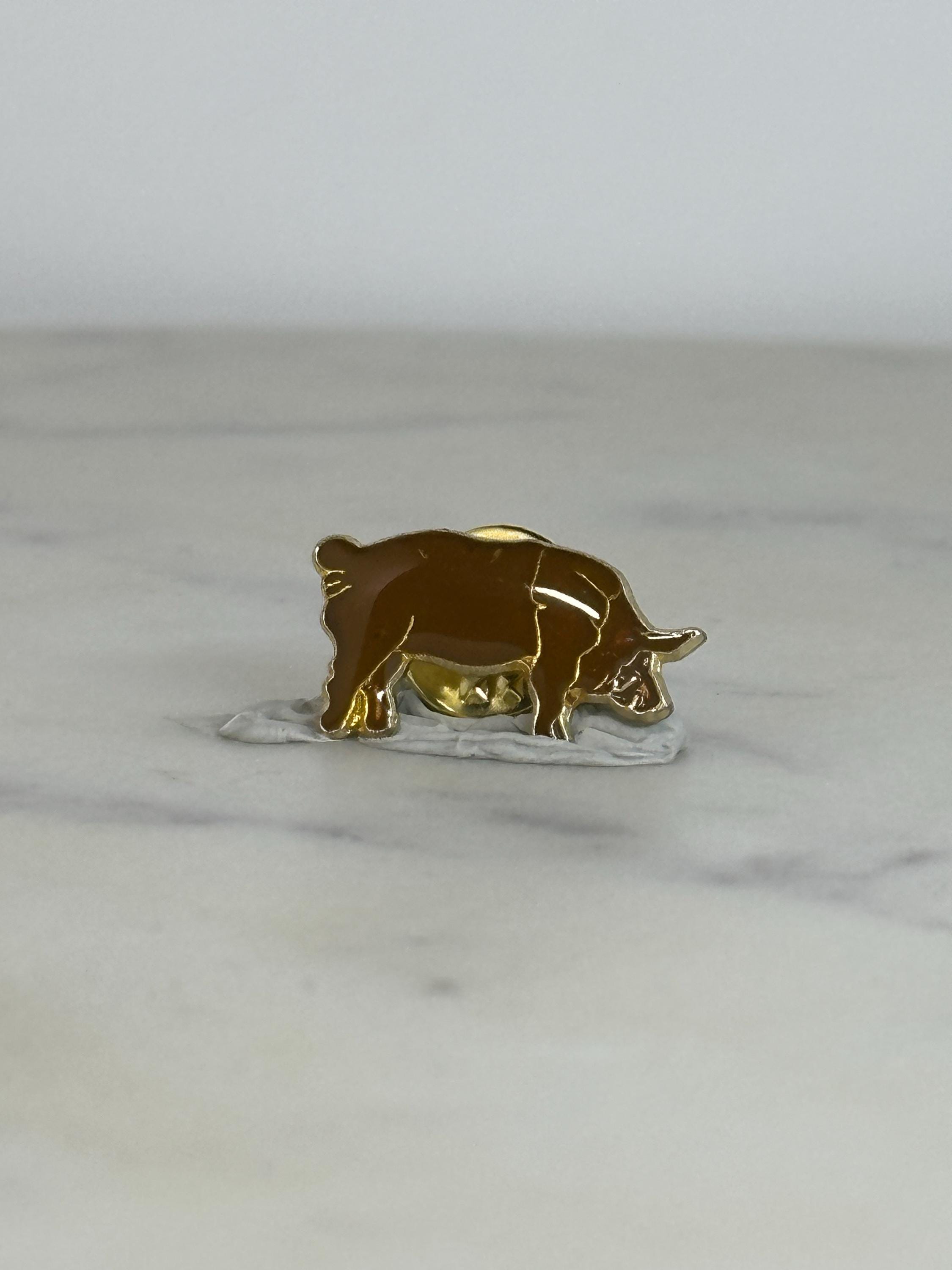 Pig Enamel Pin: Brown Gold Finish - Farm Animal Accessory