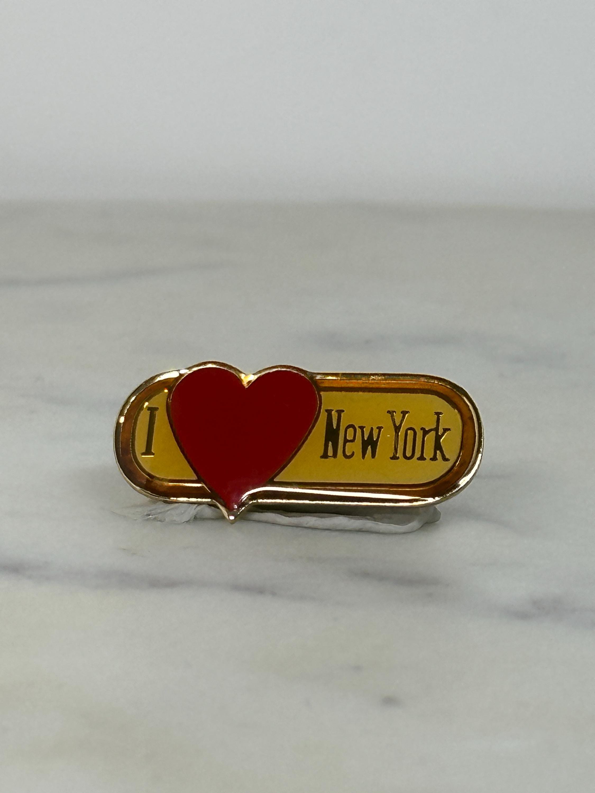 I Love New York Souvenir Pin: Red Heart Yellow Enamel - 1980s Travel Accessory