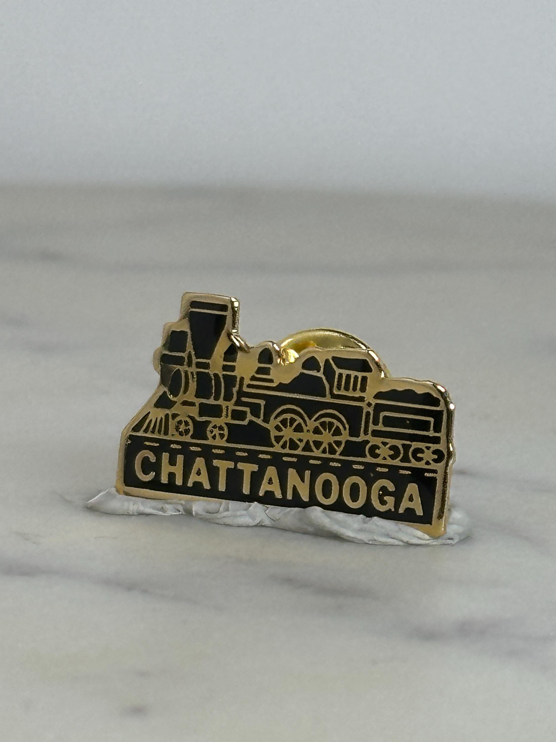 Chattanooga Train Souvenir Pin: Black Gold Enamel - Retro Travel Accessory