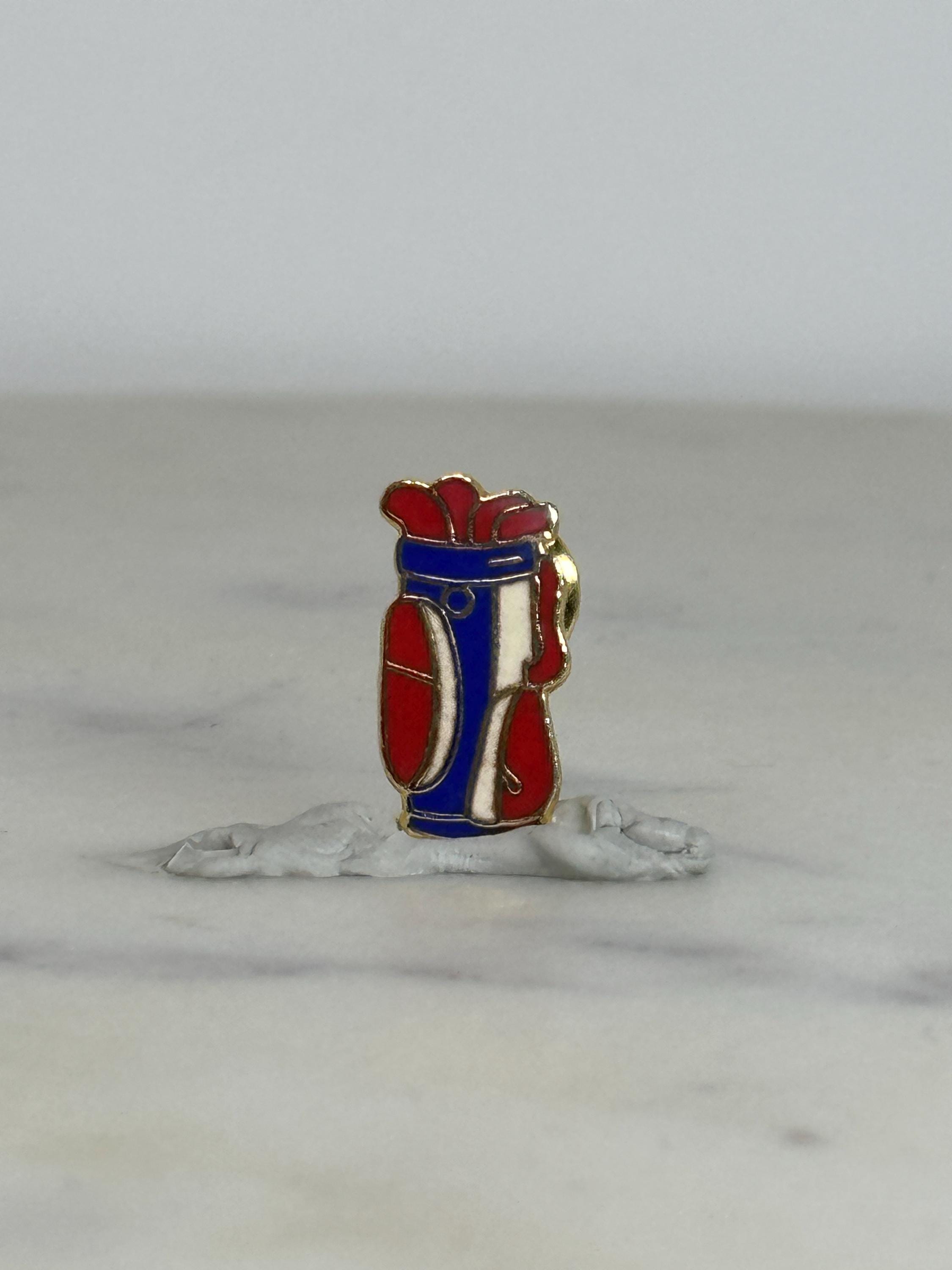Golf Bag Enamel Pin: Red Blue Gold Finish - Vintage Sports Accessory