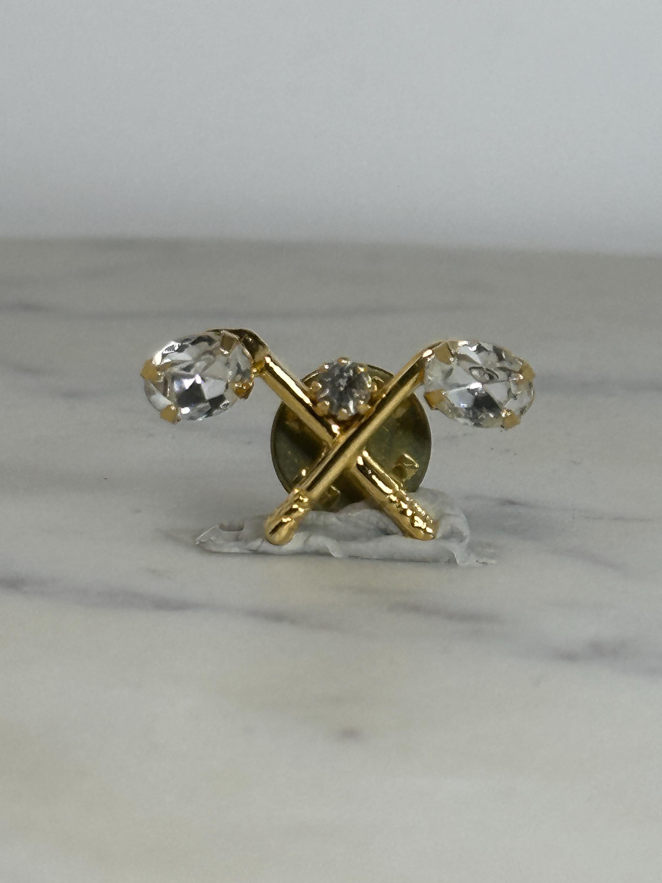 Crystal Golf Clubs Pin: Gold Tone with Rhinestones - Golf Fan Accessory