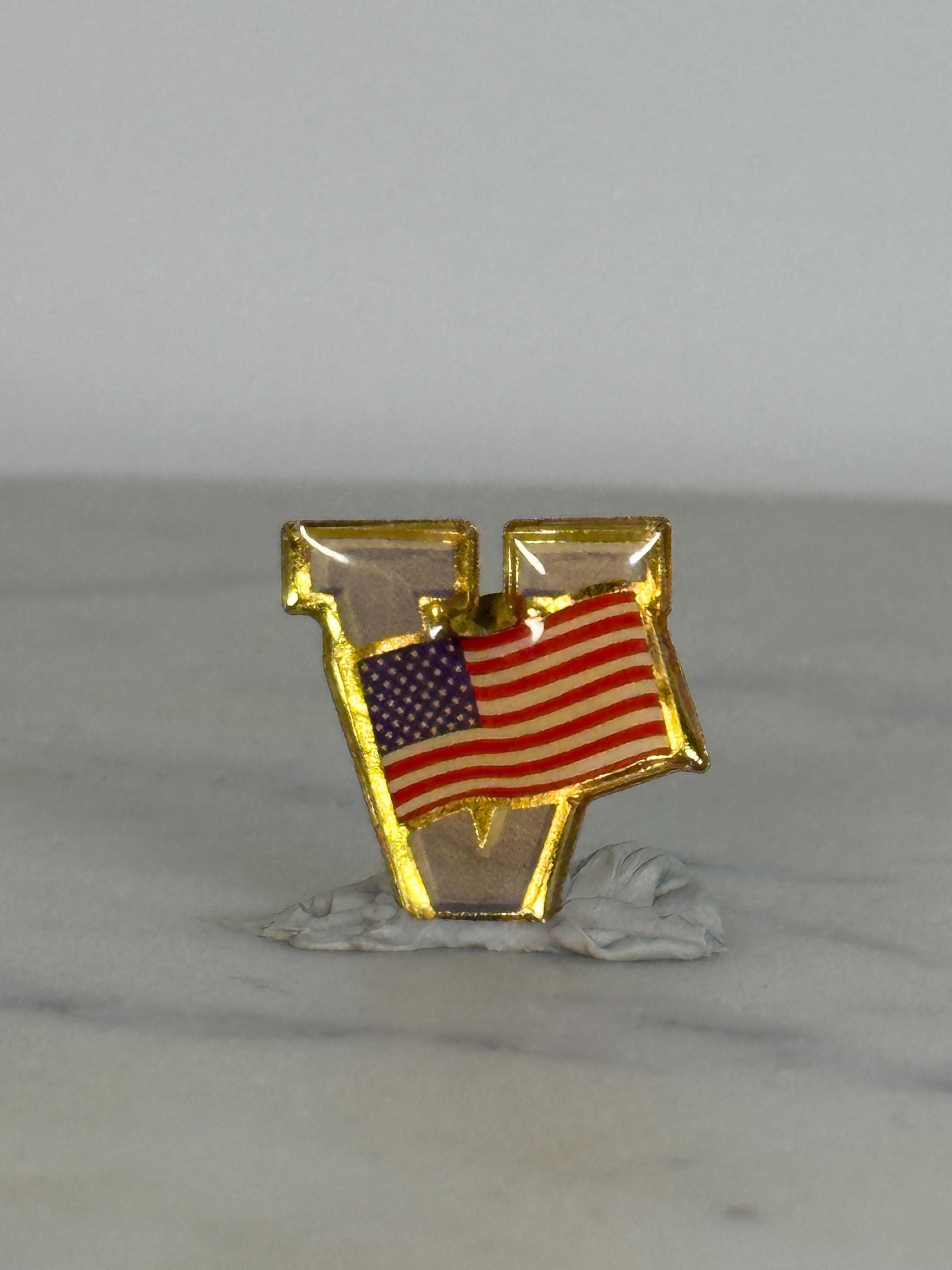 Victory USA Flag Pin: Gold-Tone Enamel - Patriotic Vintage Accessory