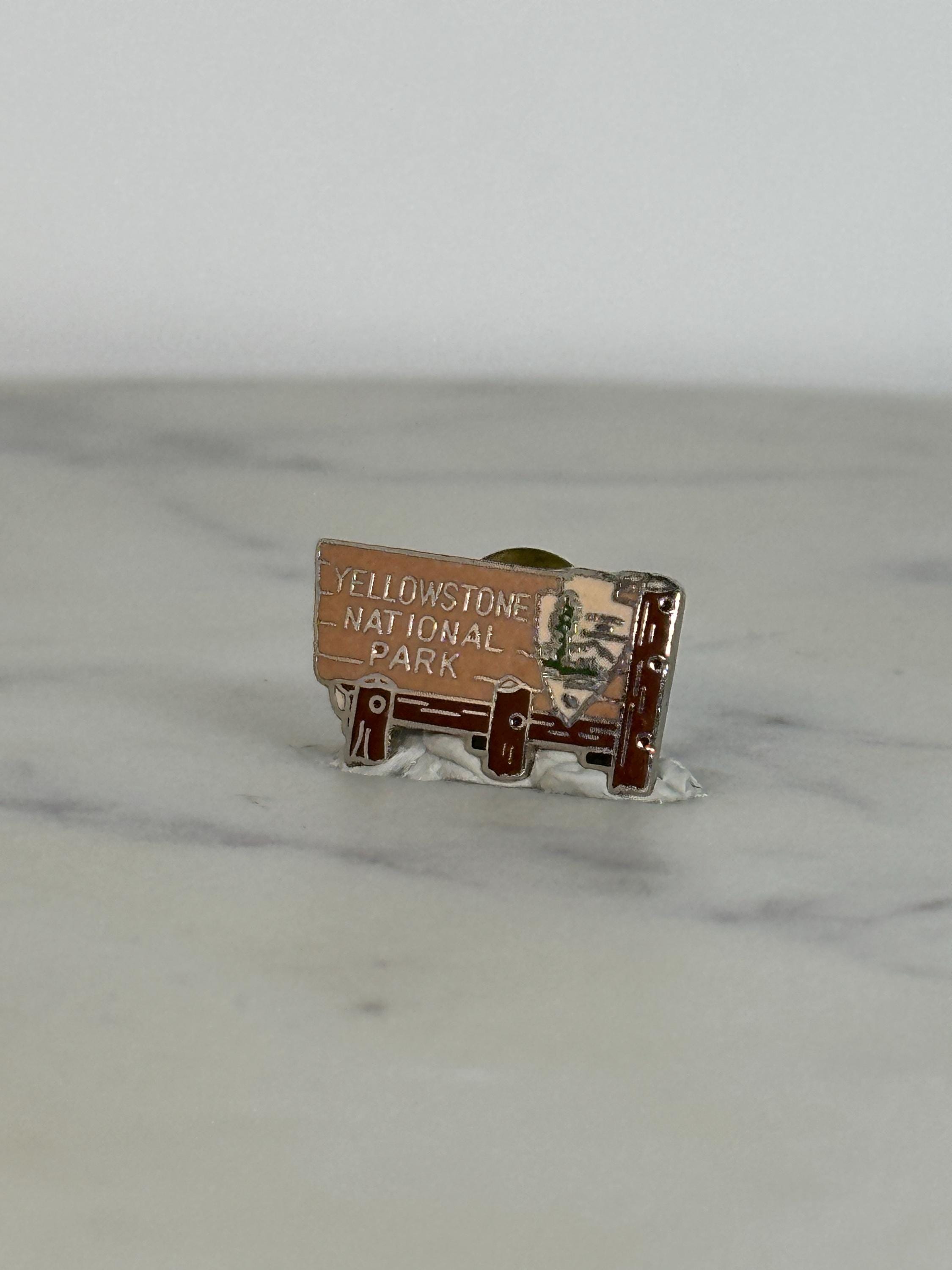 Yellowstone National Park Enamel Pin: Rustic Brown Finish - Vintage Travel Accessory