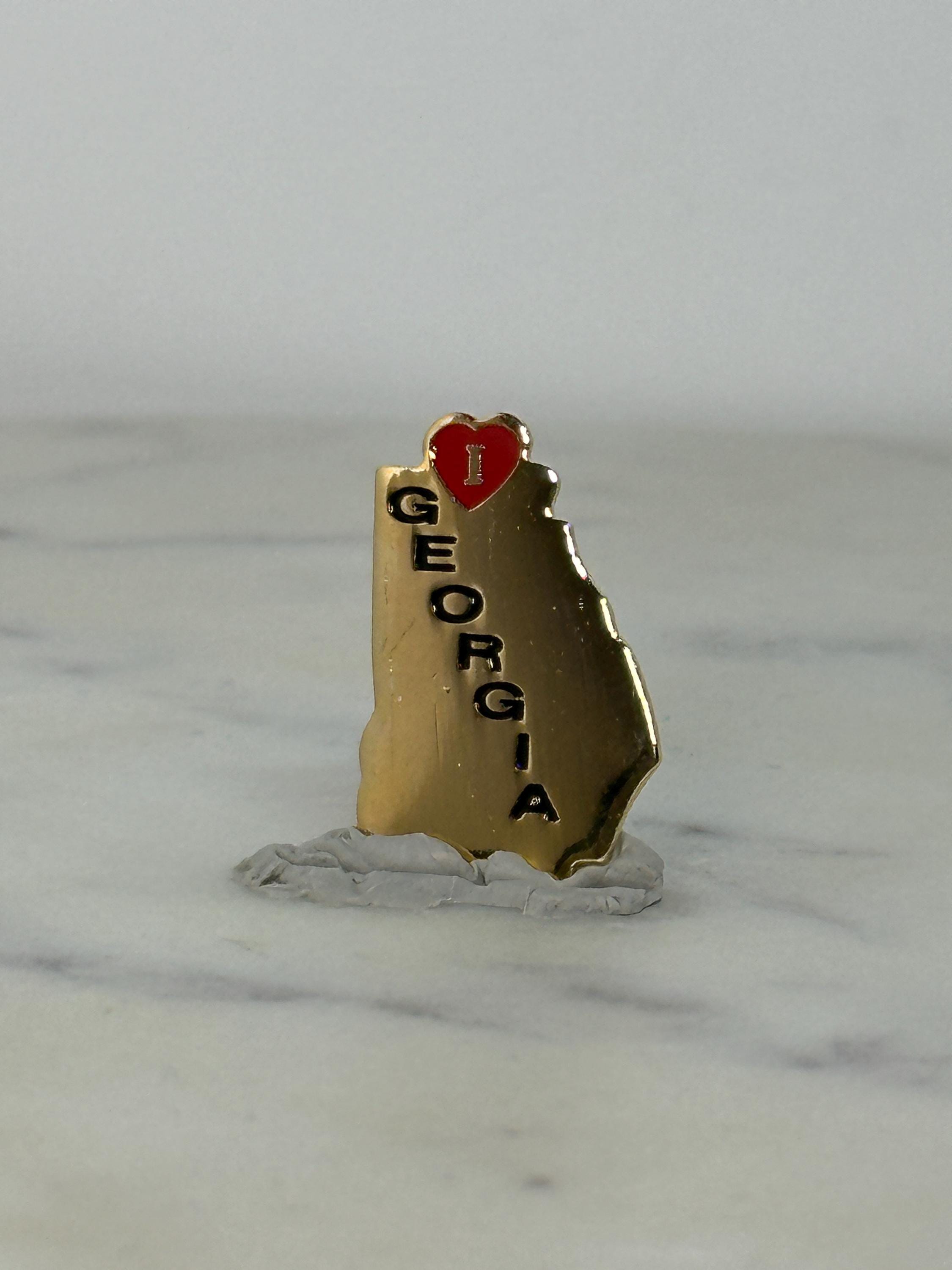 I Love Georgia State Pin: Gold Enamel Finish - Souvenir Travel Accessory