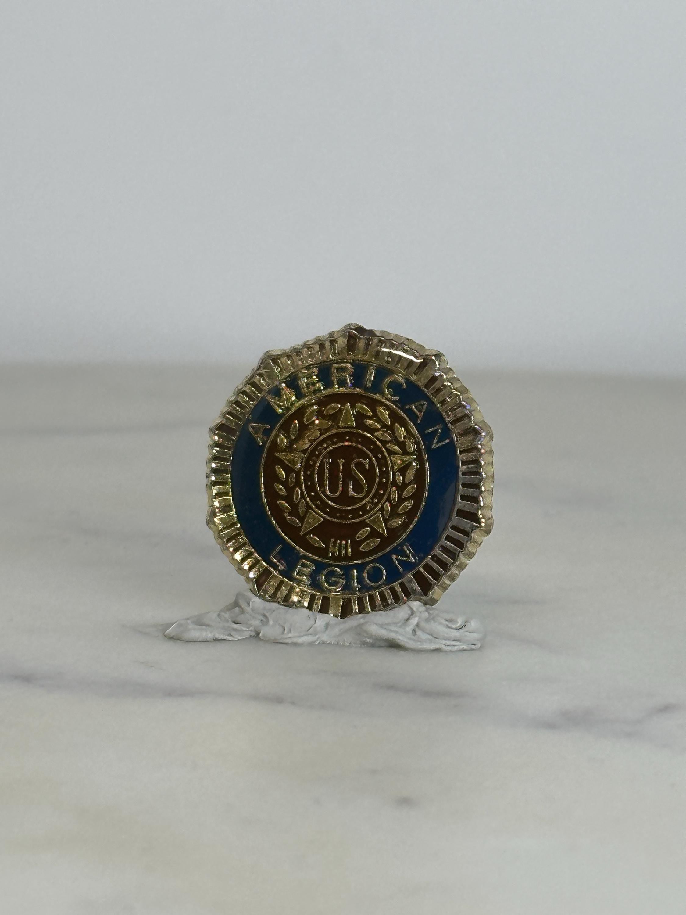 American Legion Enamel Pin: Gold & Blue Round - Patriotic Vintage Accessory