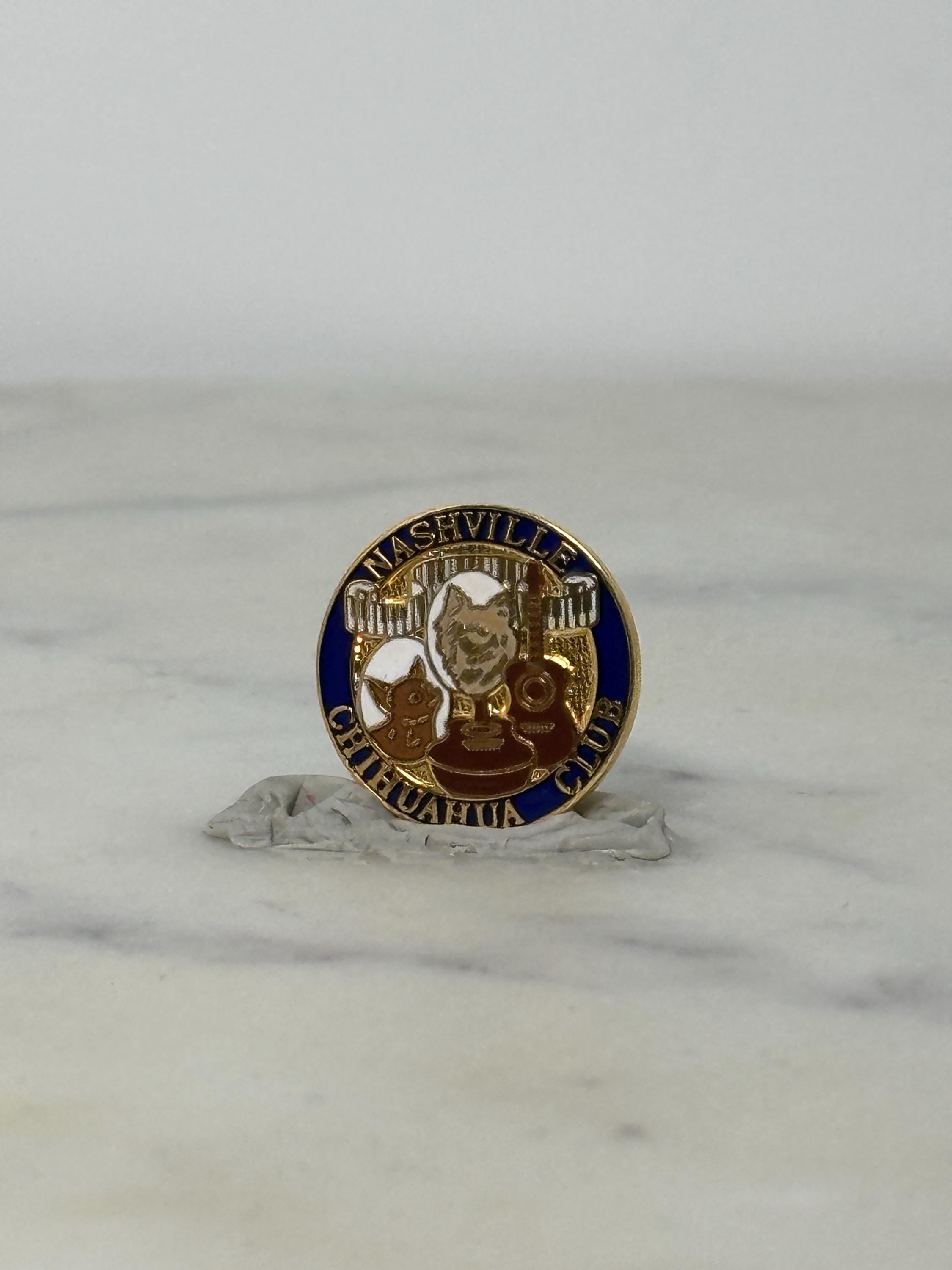 Nashville Chihuahua Club Pin: Gold & Blue Enamel - Vintage Dog Accessory