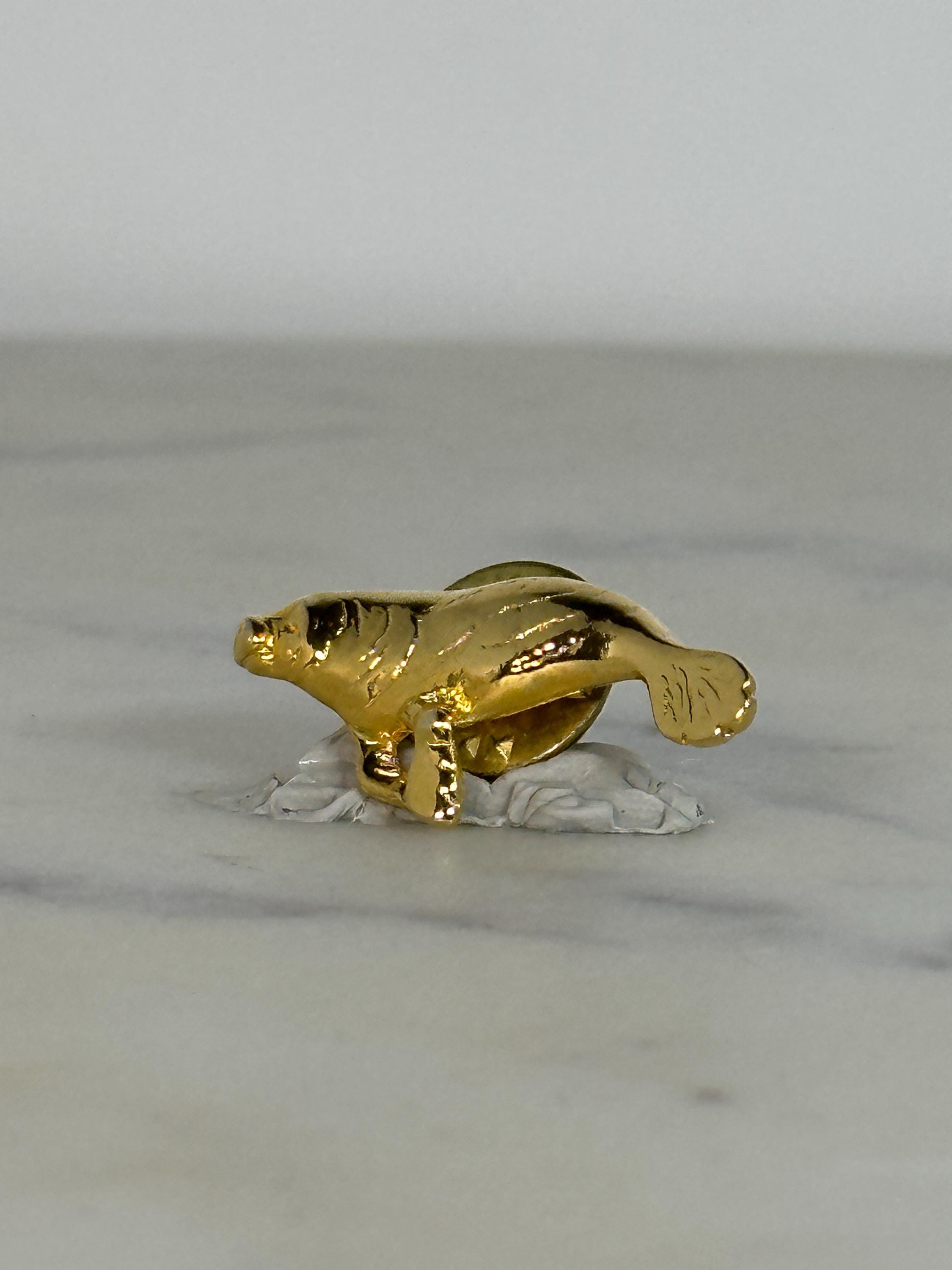 Manatee Lapel Pin: Gold Tone Metal - Marine Life Accessory