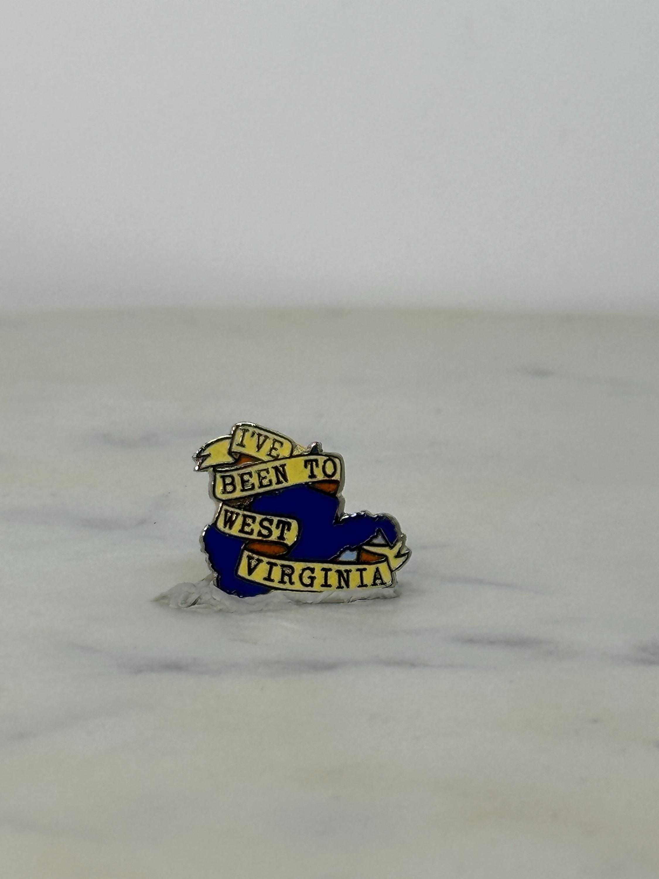 West Virginia Souvenir Pin: Blue Enamel State Shape - Vintage Travel Accessory