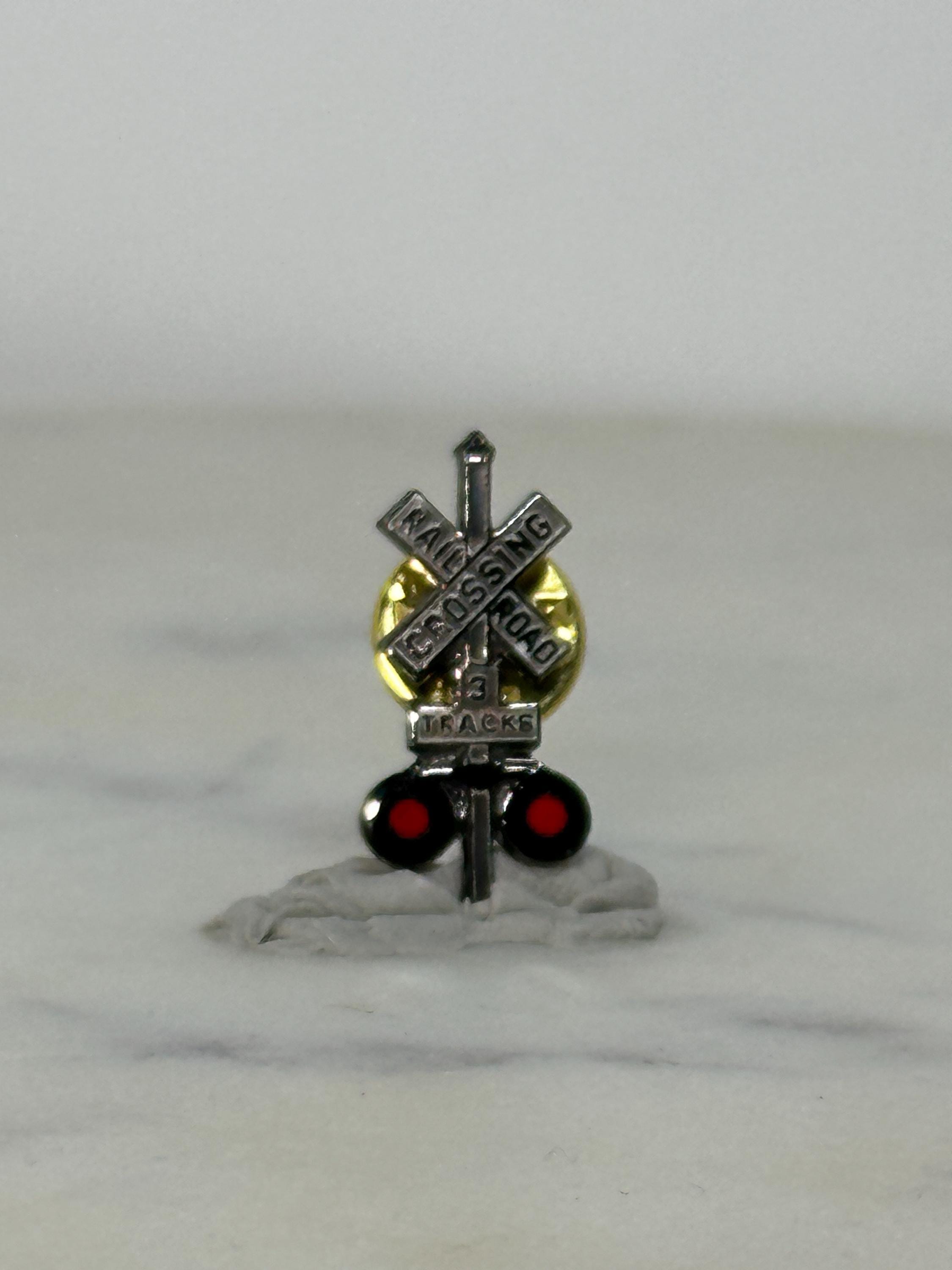Railroad Crossing Enamel Pin: Silver & Red Finish - Vintage Transit Accessory