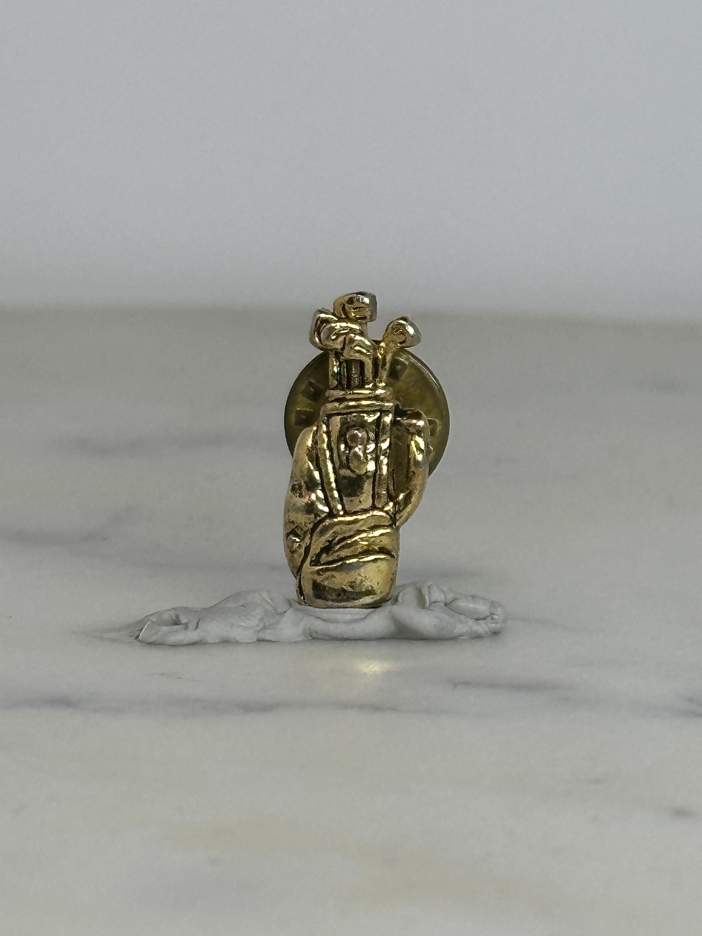 Golf Bag Lapel Pin: Gold Tone Miniature - Vintage Sports Accessory