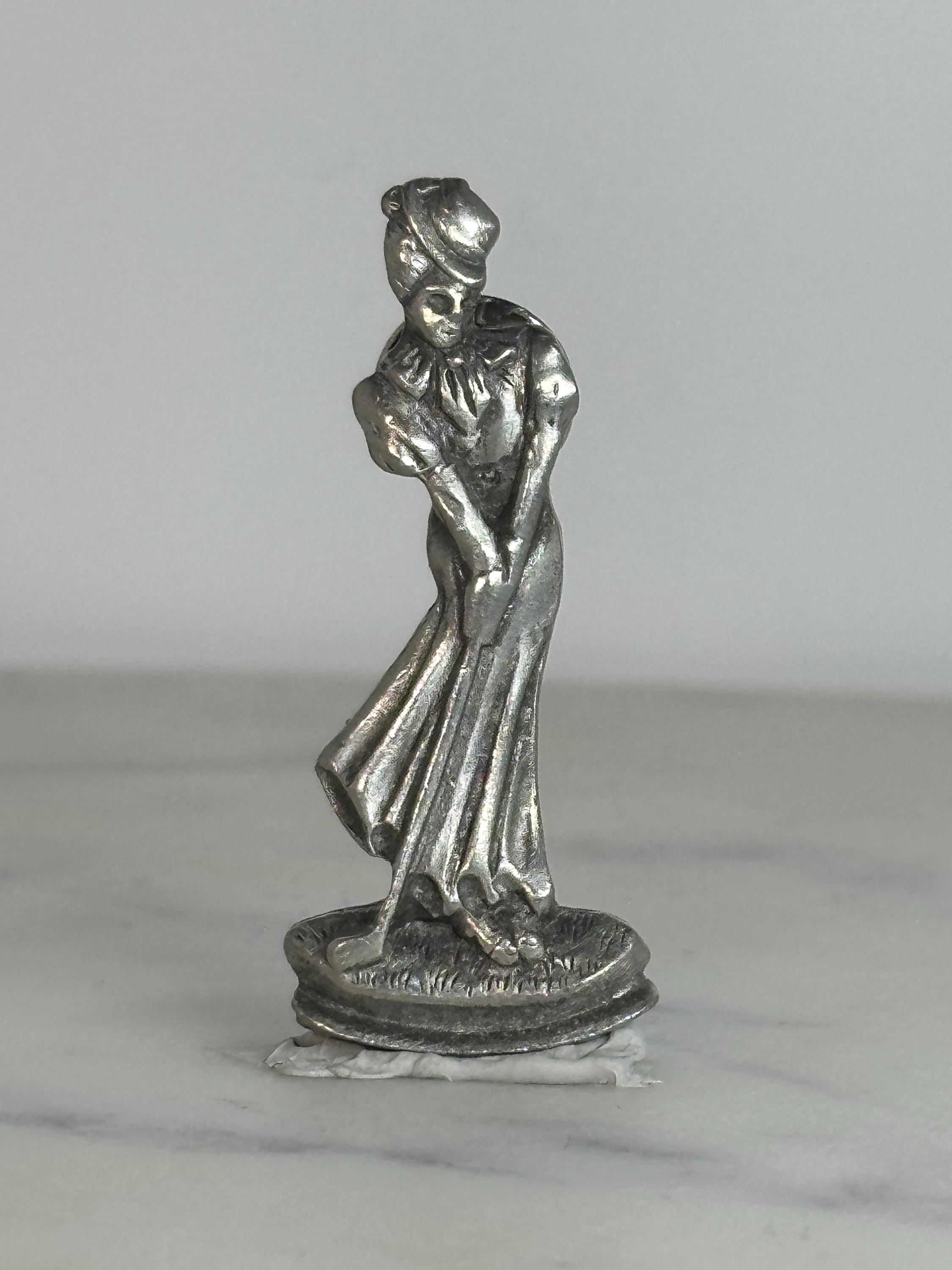 Lady Golfer Lapel Pin: Silver Tone Metal - Vintage Sporty Accessory
