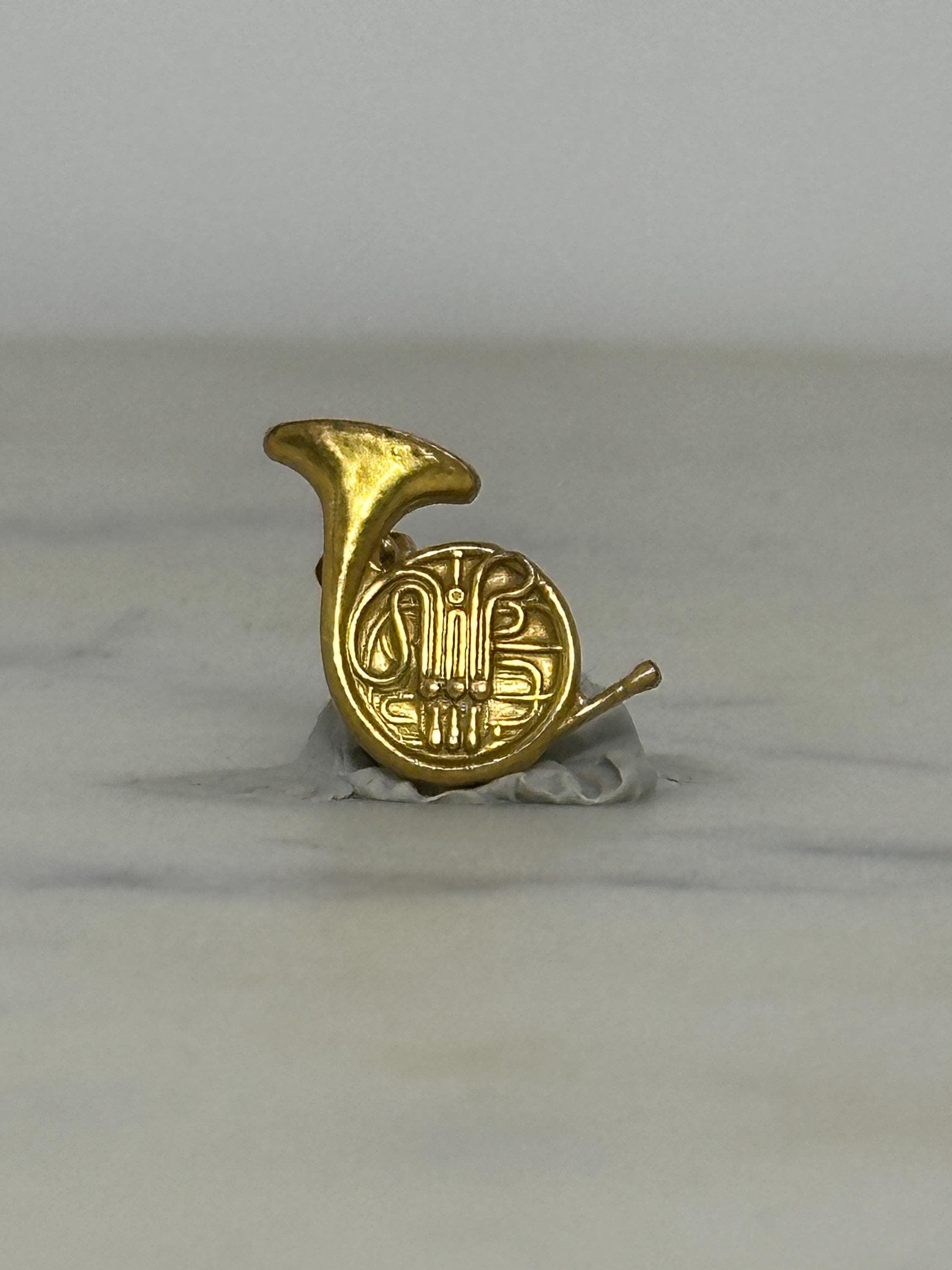French Horn Lapel Pin: Matte Gold Tone - Vintage Musician Accessory