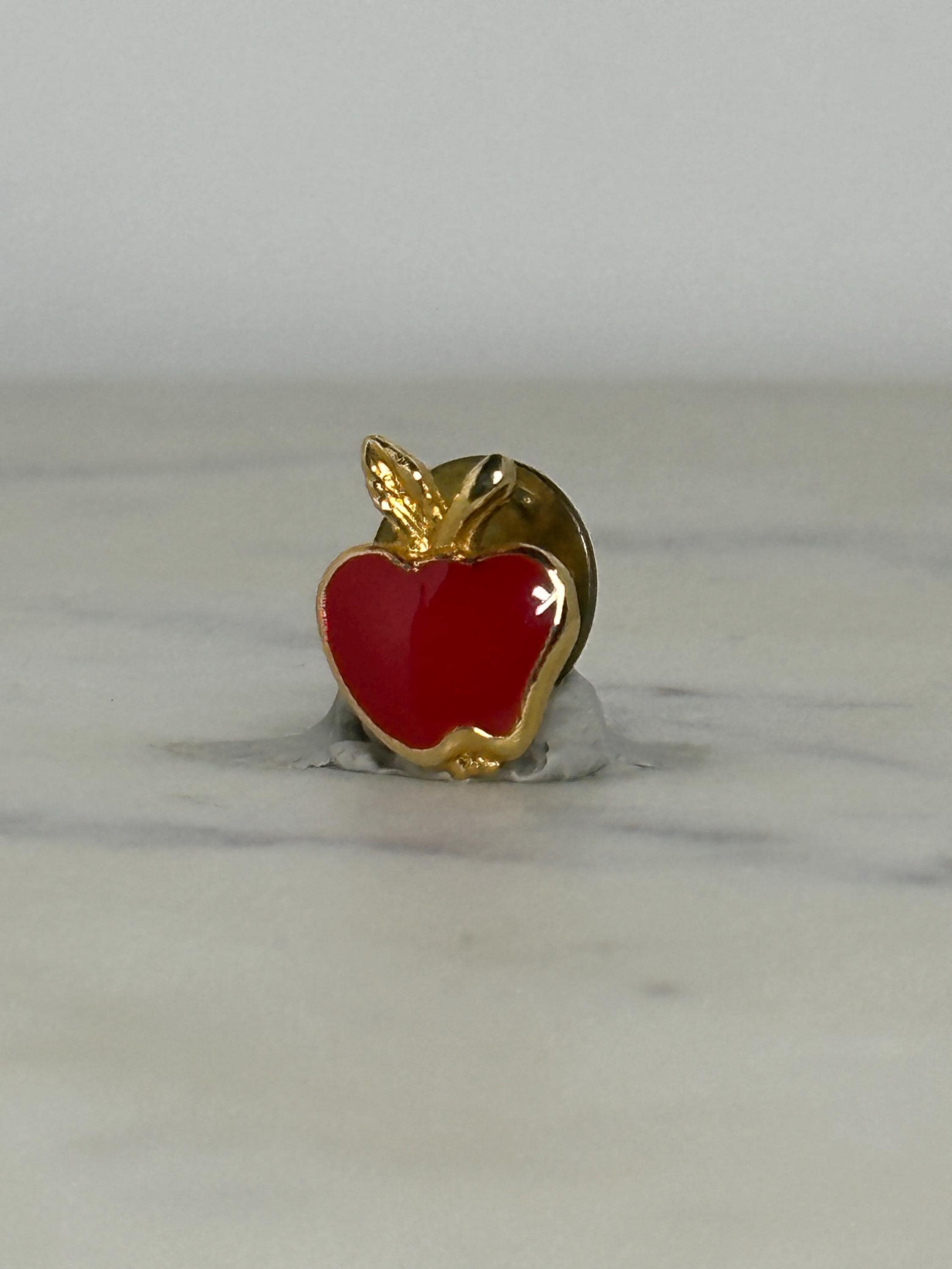 Red Apple Enamel Pin: Gold Tone Finish - Retro Teacher Gift Accessory