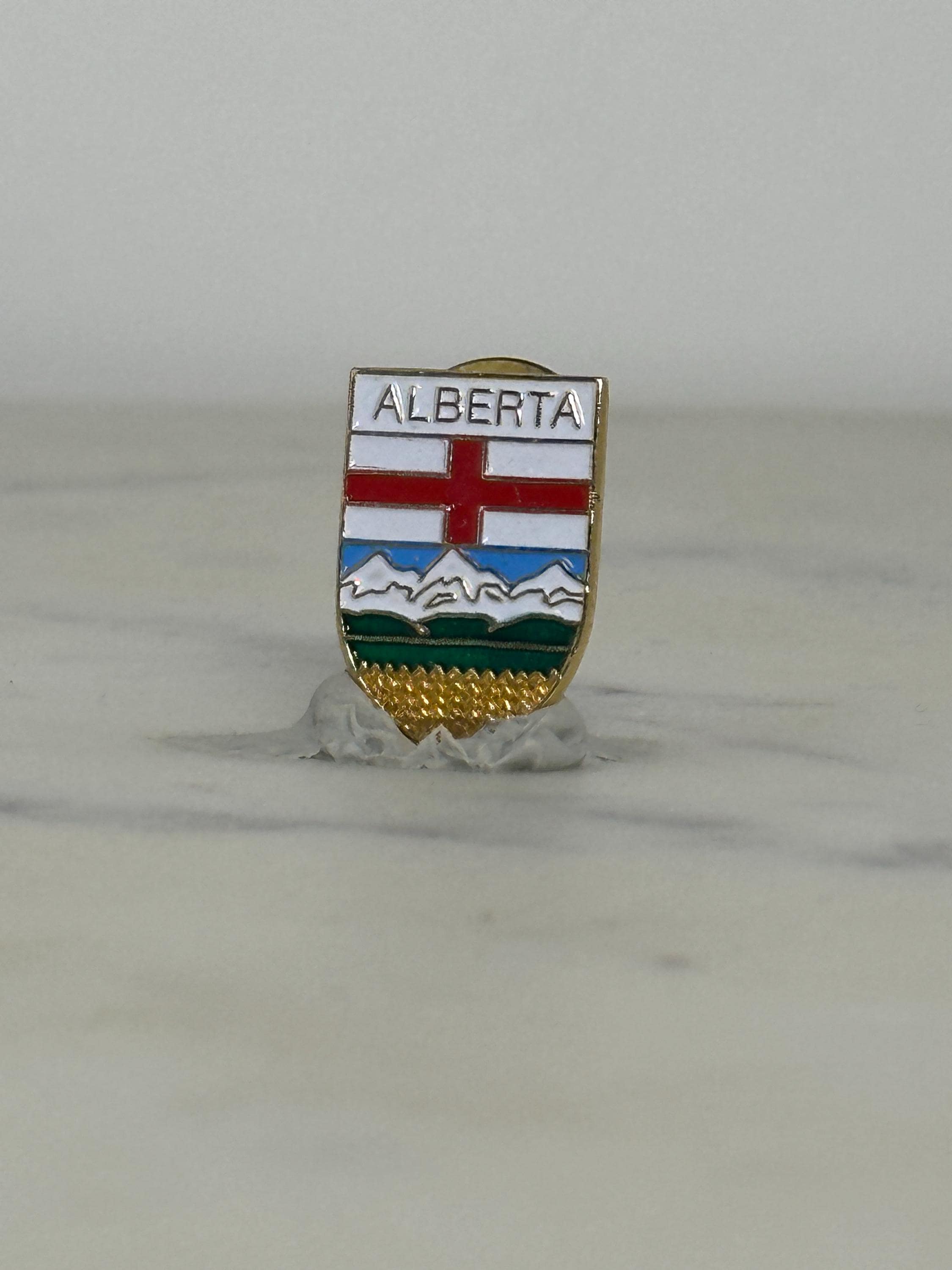 Alberta Crest Enamel Pin: Gold Trim Shield - Vintage Canada Accessory
