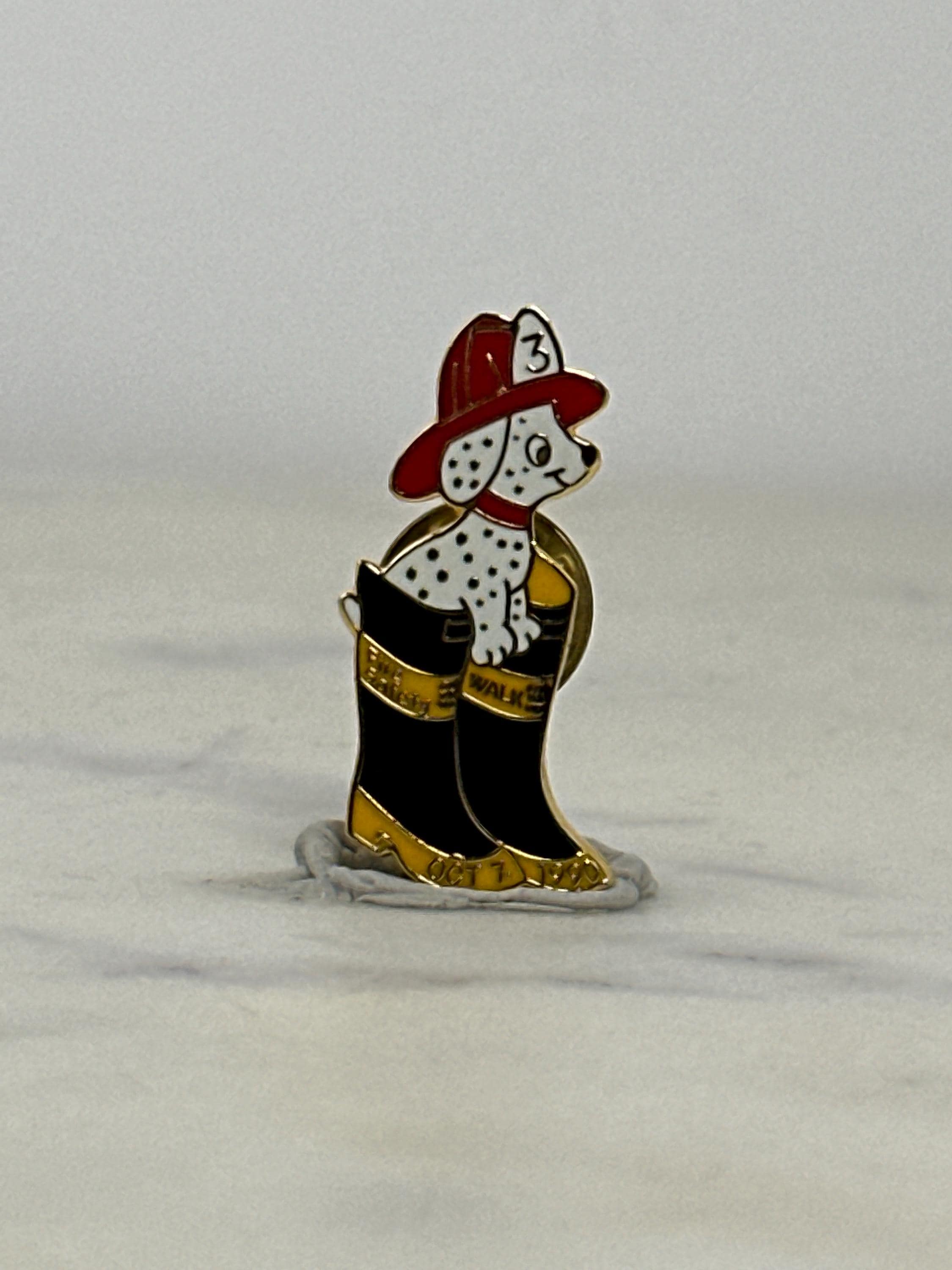 Firefighter Dalmatian Enamel Pin: Black/Red Gold-Tone - 1990s Collectible Accessory