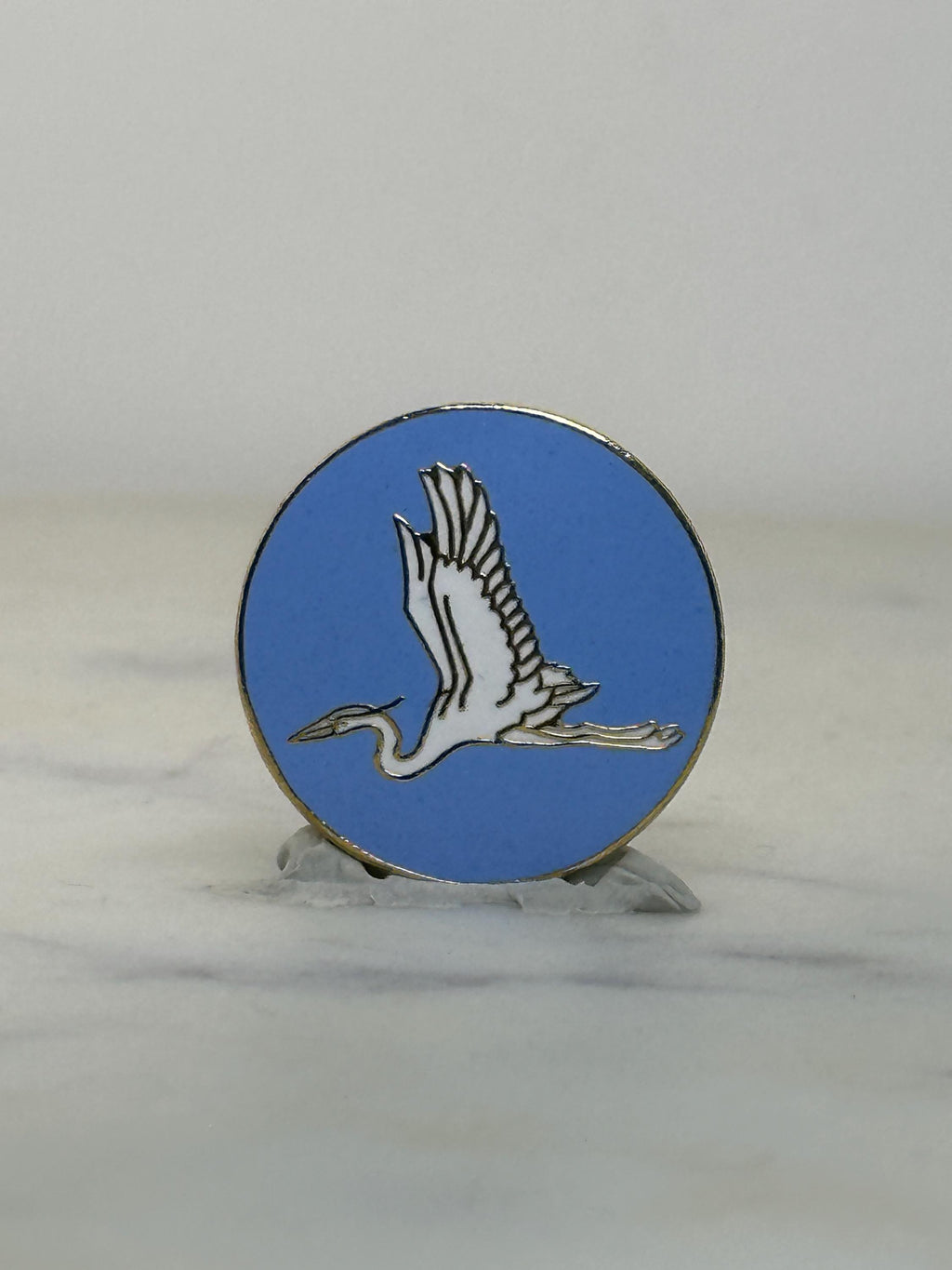Heron Bird Enamel Pin: Blue Background Circle - Nature Lover Accessory