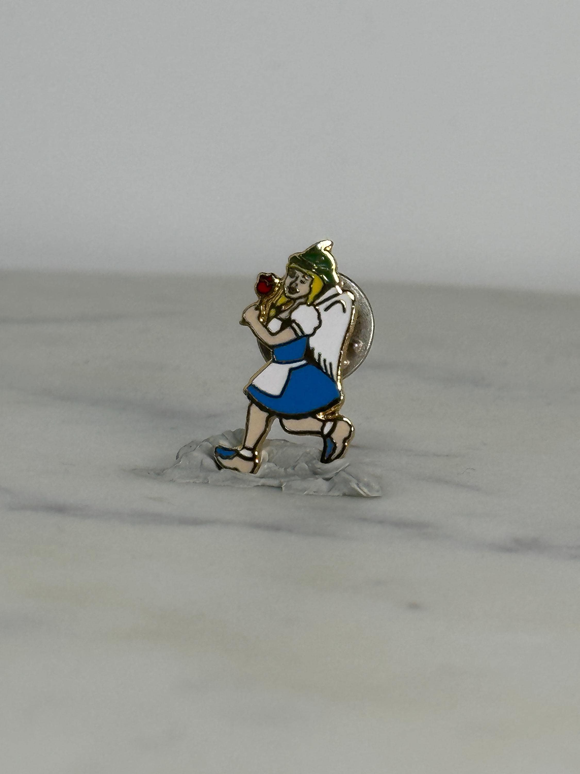Angel Holding Rose Enamel Pin: Blue Dress Gold Trim - Vintage Style Accessory