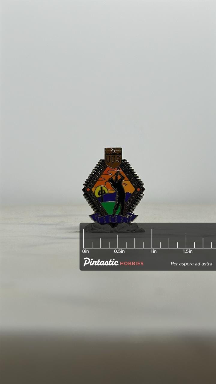 UPS Phoenix Open Pin: Sunset Silhouette Design - Golf Accessory with ruler overlay for size reference