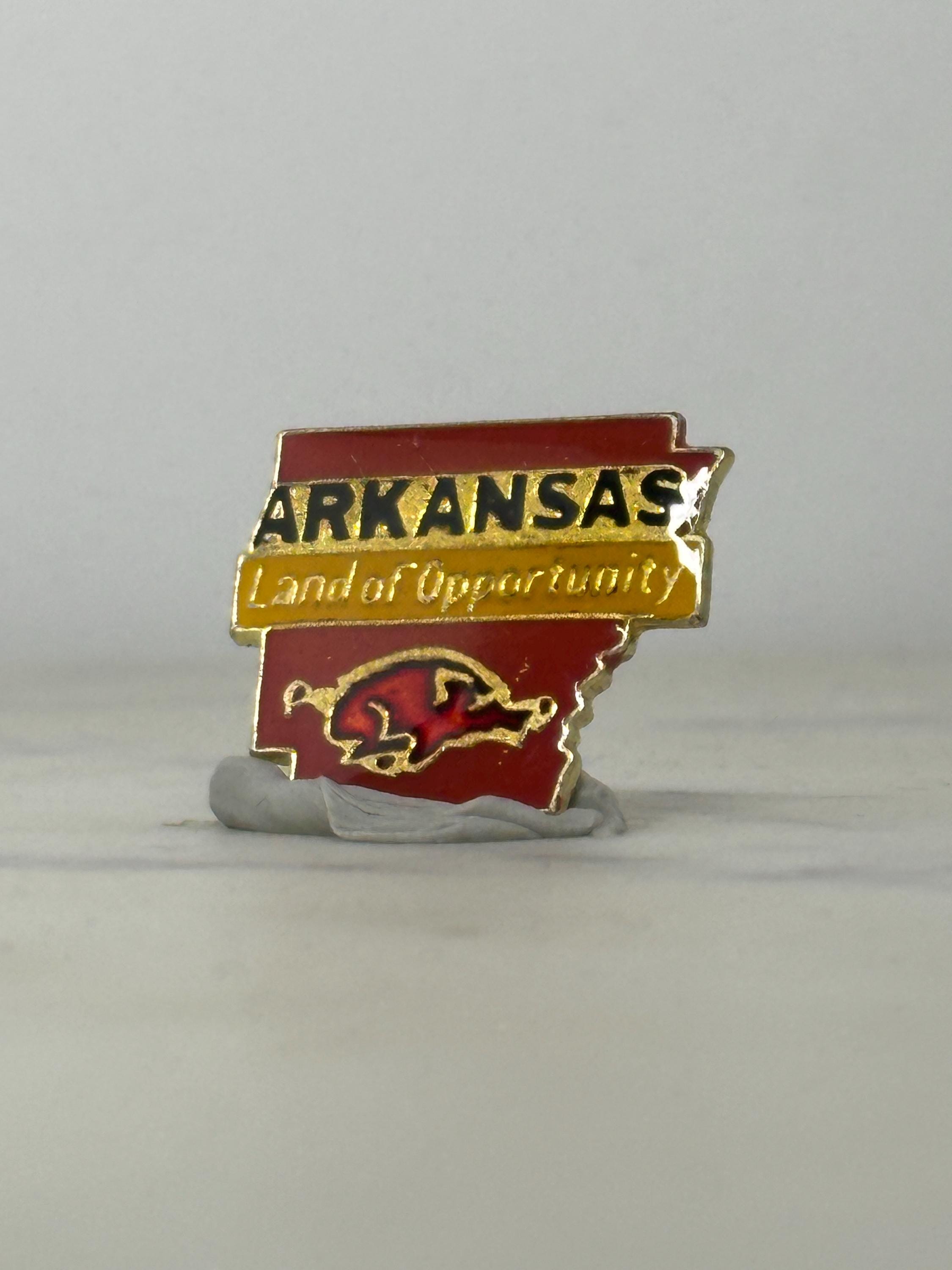 Arkansas Souvenir Enamel Pin: Red & Gold State Outline - Vintage Travel Accessory