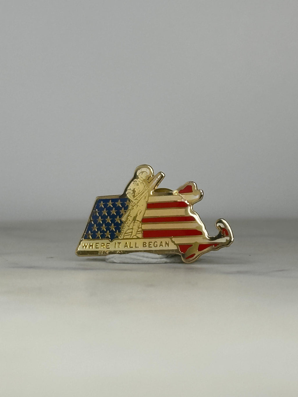 Massachusetts Enamel Pin: Gold Red White Blue - Patriotic State Accessory
