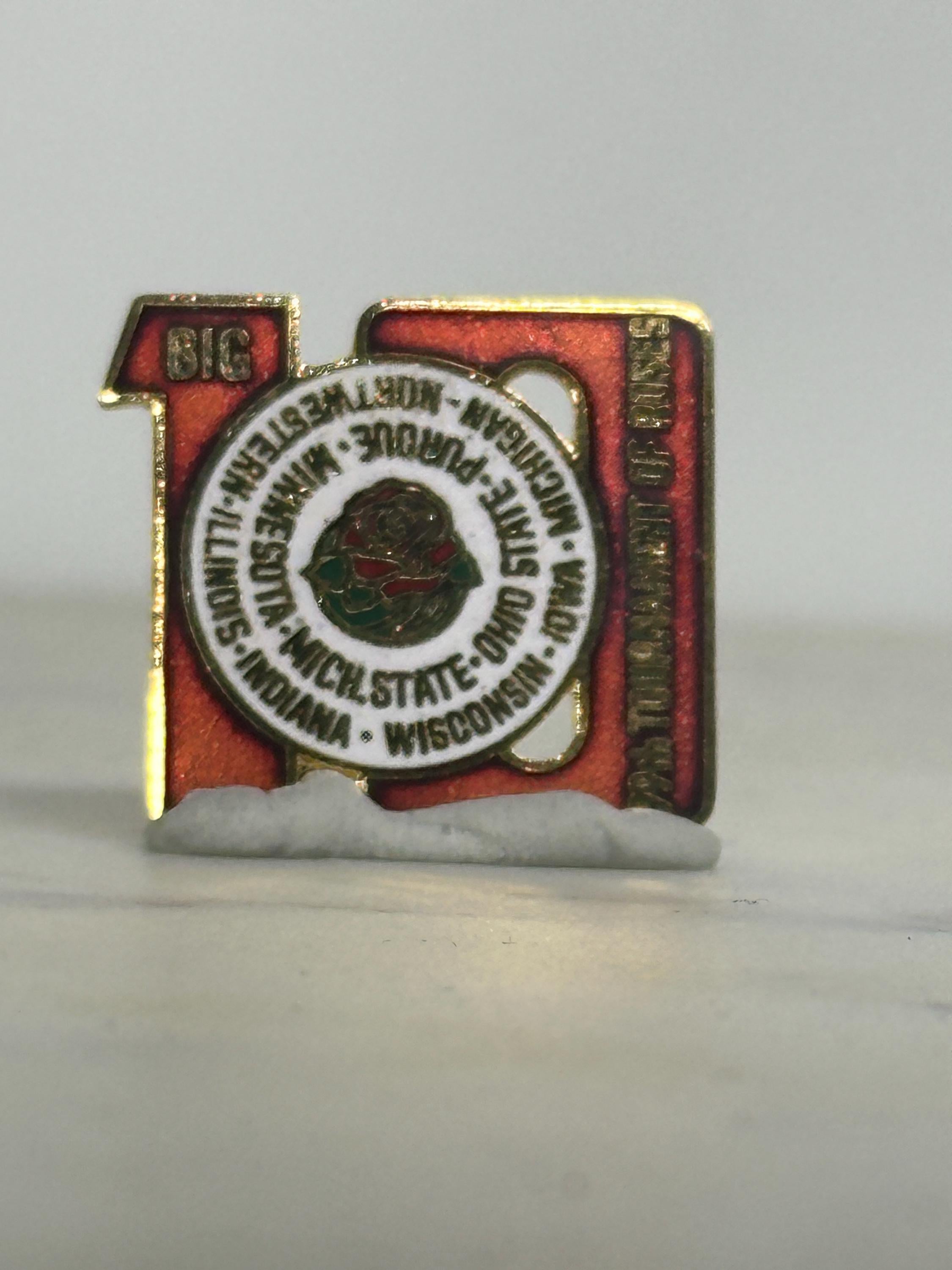 Big Ten Rose Bowl Pin: Red Enamel & Gold Tone - Vintage Sports Accessory