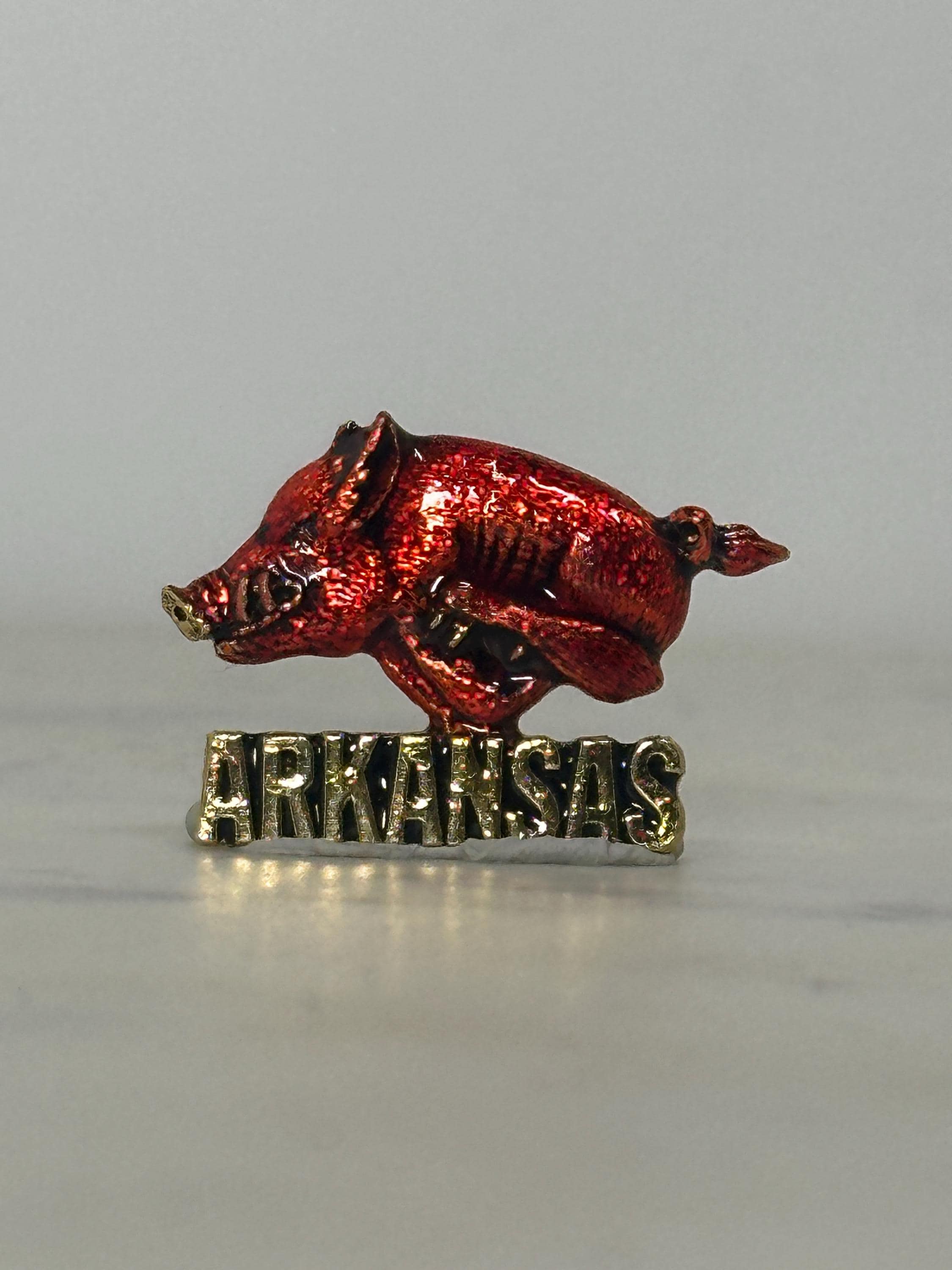 Arkansas Razorback Enamel Pin: Red Metallic Finish - Vintage Souvenir Accessory