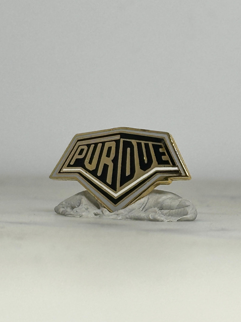 Purdue University Enamel Pin: Black & Gold Shield - Vintage College Accessory