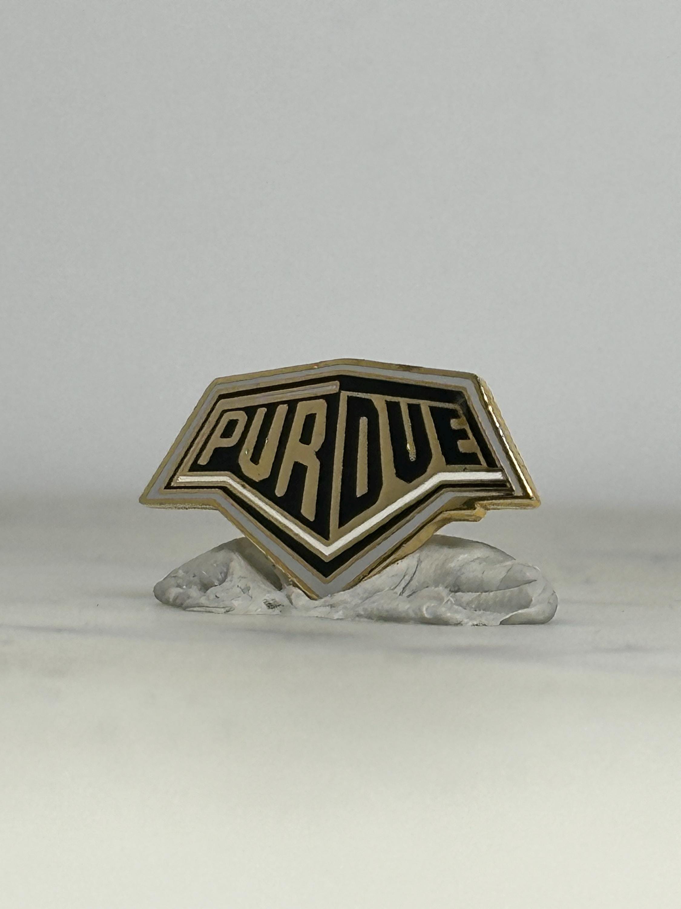 Purdue University Enamel Pin: Black & Gold Shield - Vintage College Accessory