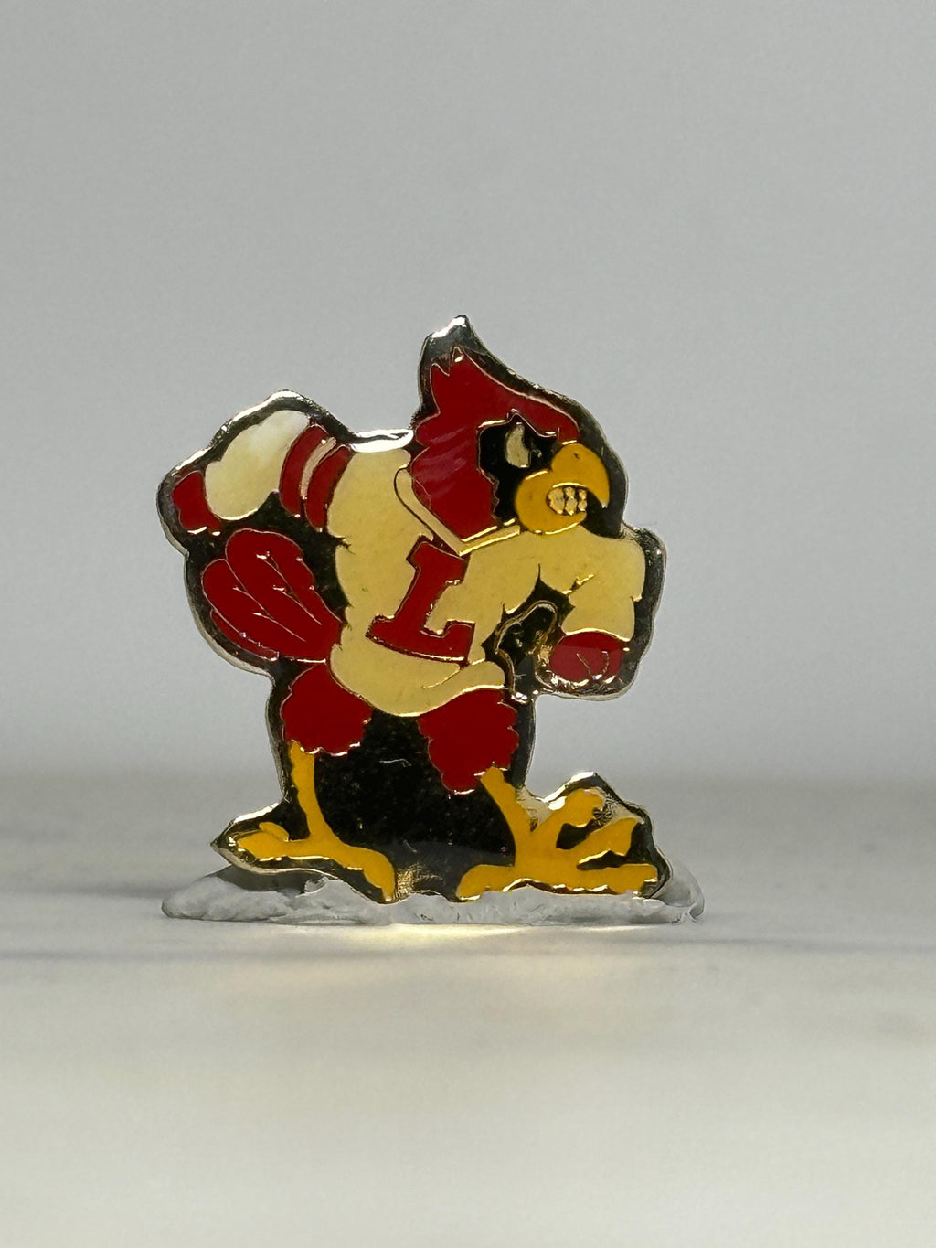 Louisville Cardinals Mascot Pin: Red Enamel Metal - Vintage Sports Accessory