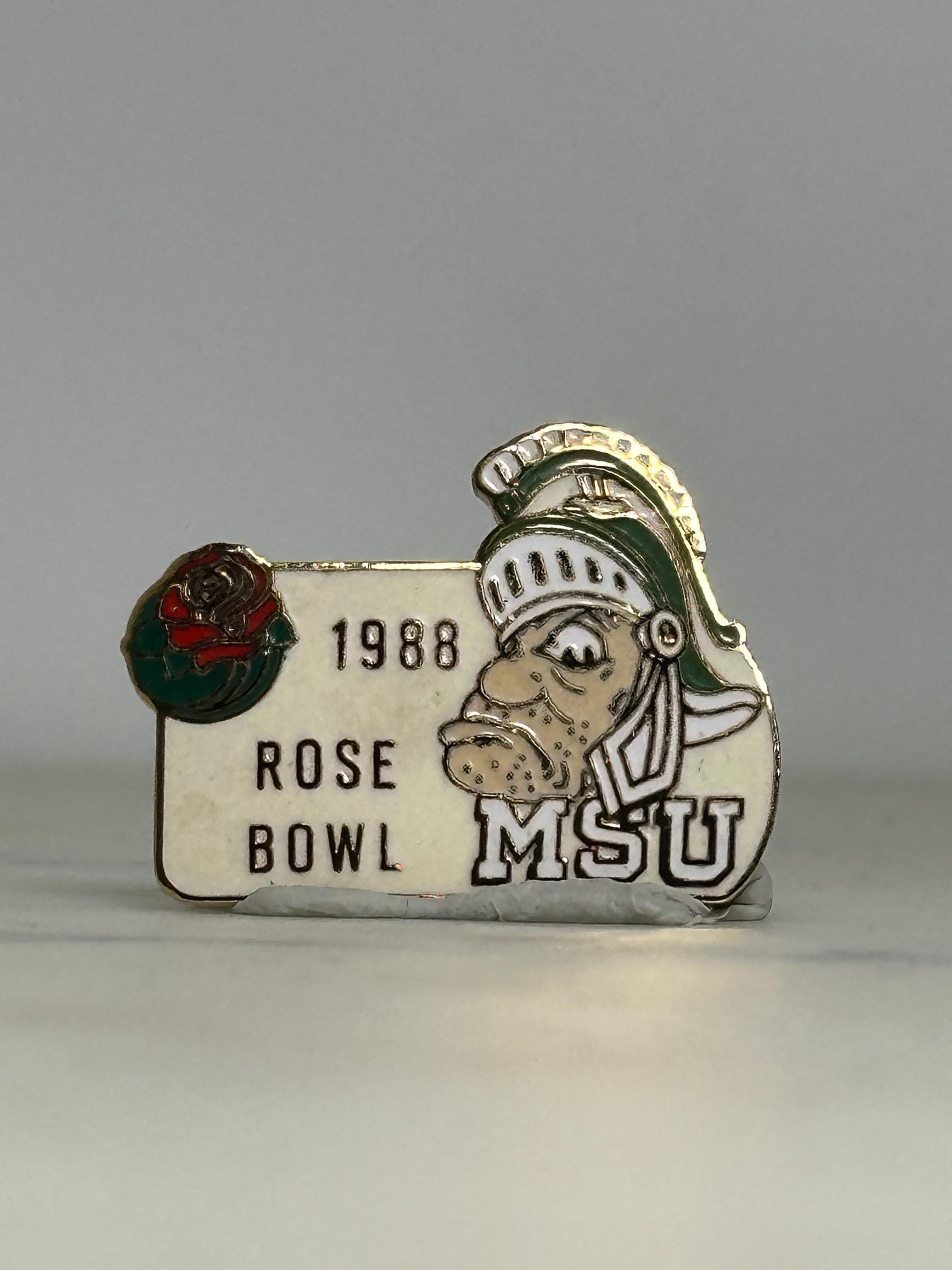 MSU Rose Bowl Enamel Pin: White & Green - 1988 Sports Collectible