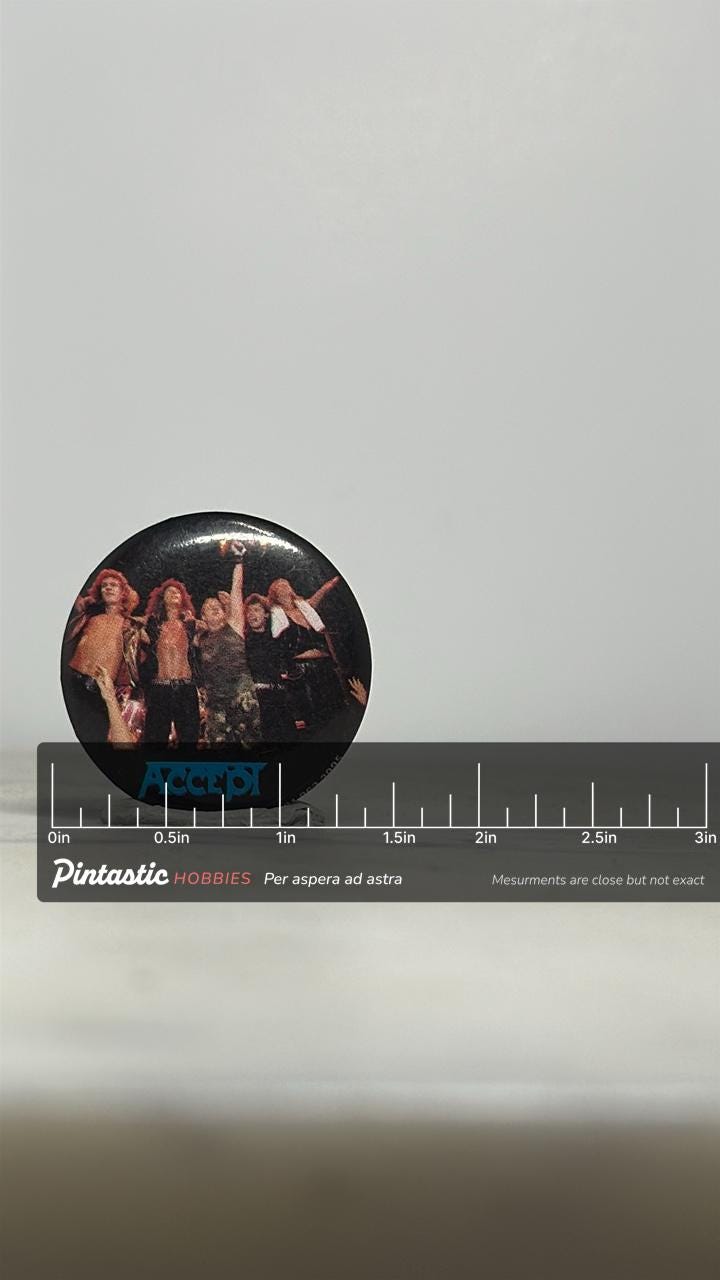 Accept Band Button Pin: Glossy Black Finish - 2005 Rock Memorabilia