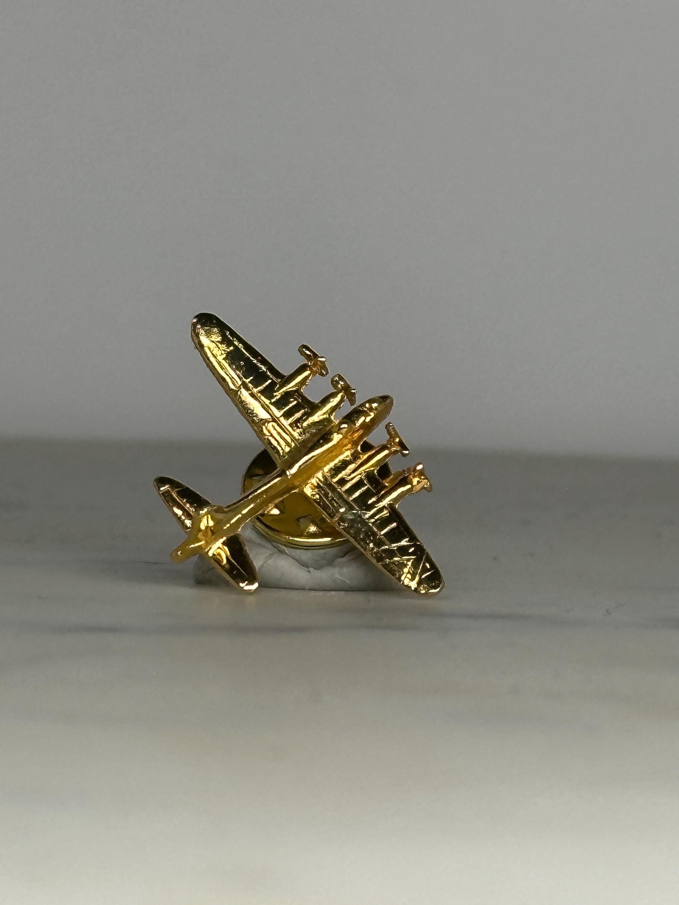 Bomber Plane Enamel Pin: Gold Tone Metal - Vintage Aviation Accessory