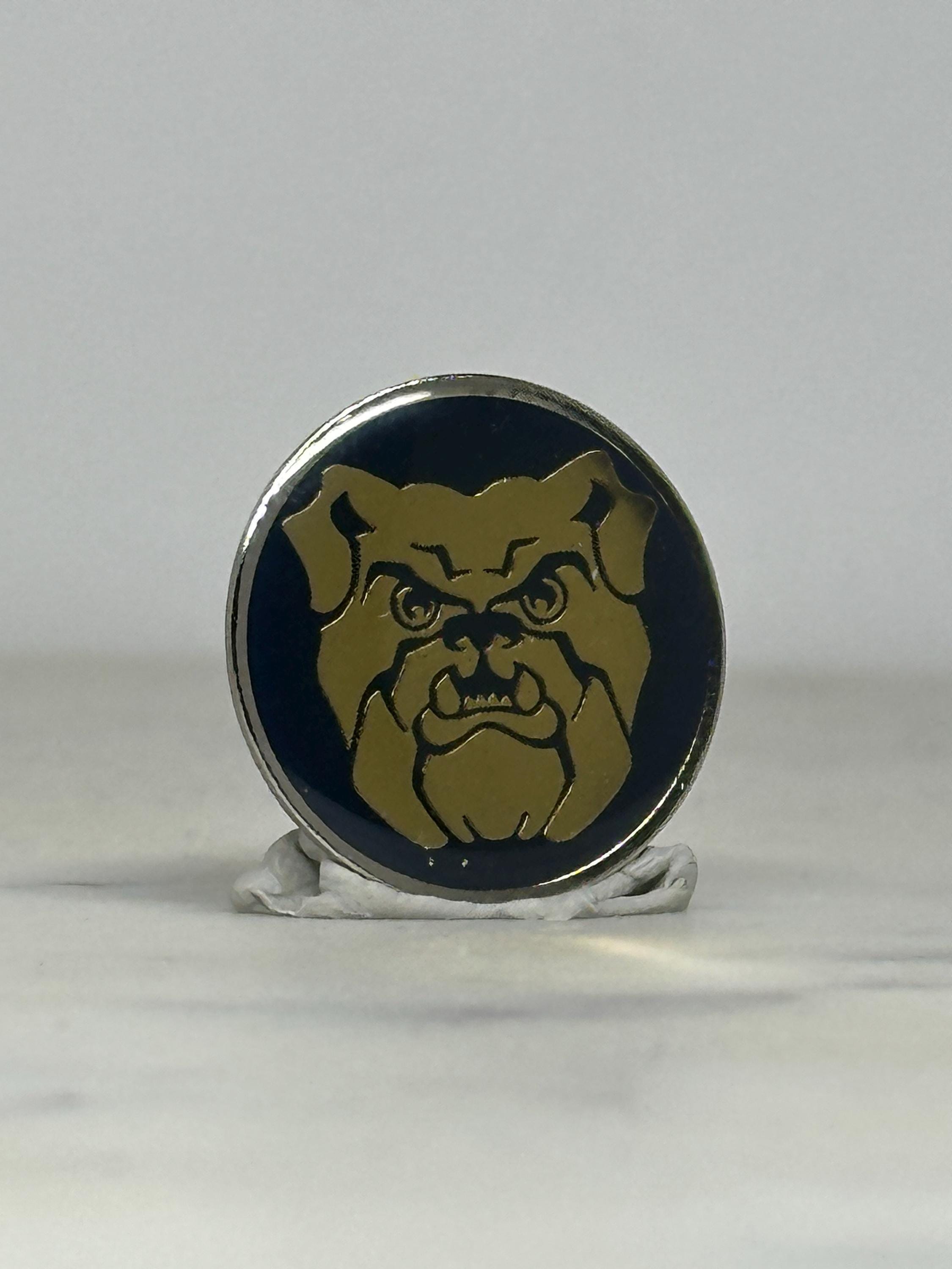 Bulldog Mascot Enamel Pin: Black Gold Round - Vintage Style Accessory