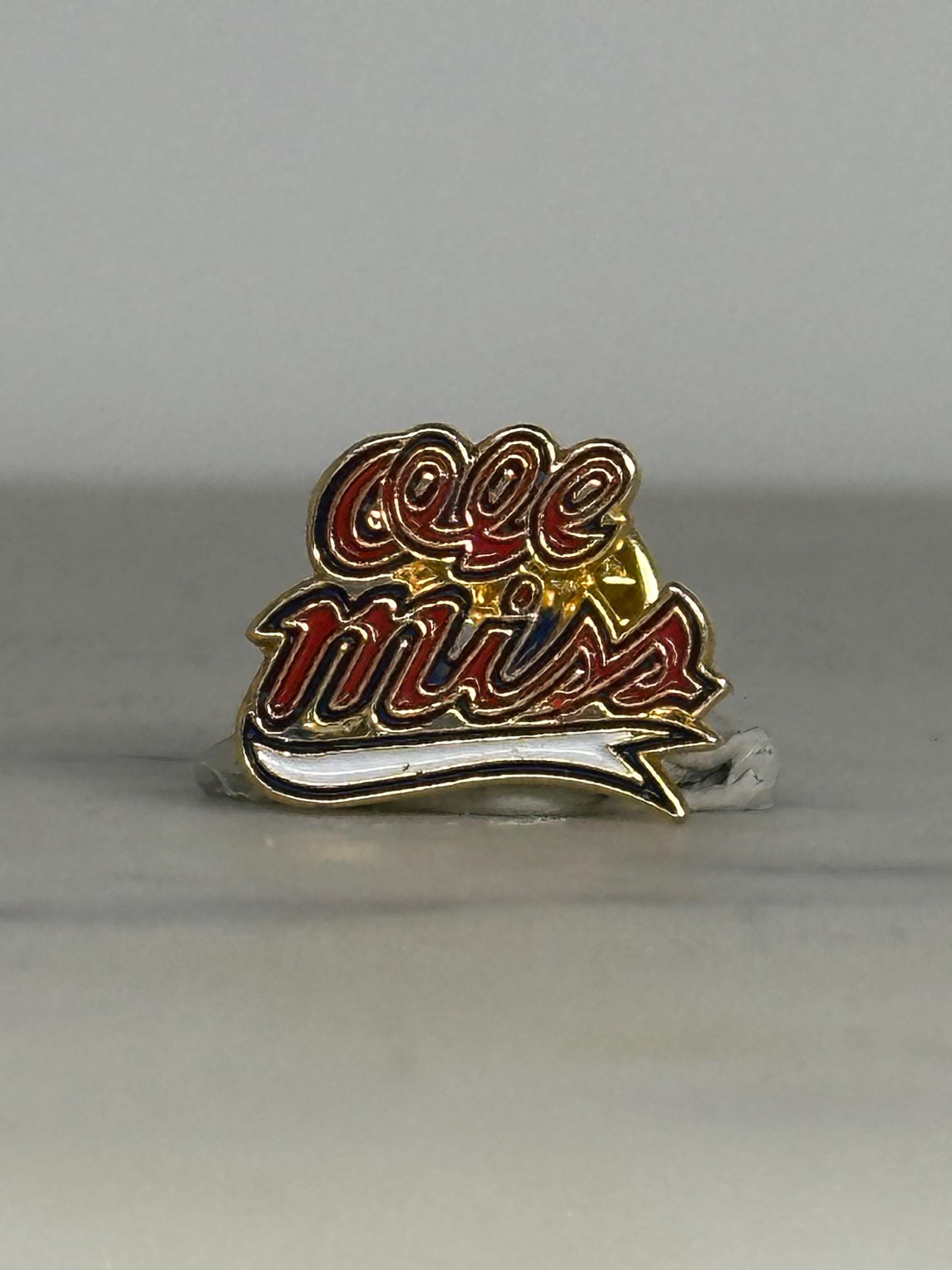 Ole Miss Enamel Pin: Red Gold Script - Vintage School Spirit Accessory